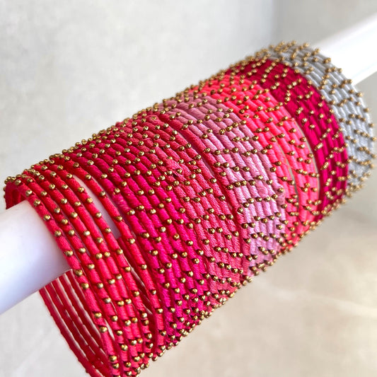 Pink/ Rose Shades/Thread Coloured Bangle Block/ Collection/ Set/ Indian/ Pakistani Bangles/ 2.6 Small Bangles