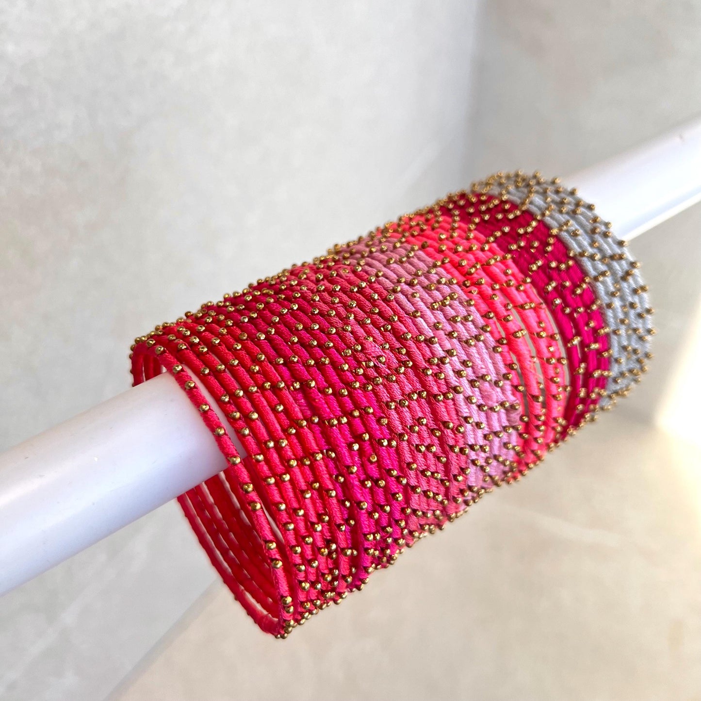 Pink/ Rose Shades/Thread Coloured Bangle Block/ Collection/ Set/ Indian/ Pakistani Bangles/ 2.6 Small Bangles