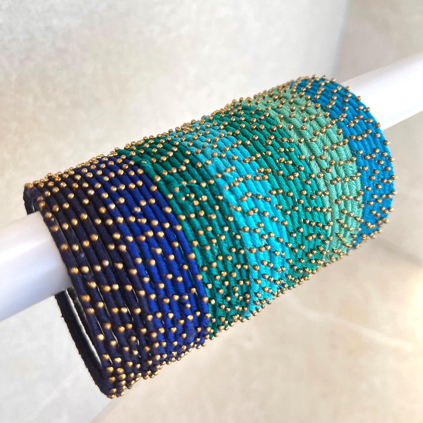 Blue/Teal/Turquoise Shades/Thread Coloured Bangle Block/ Collection/ Set/ Indian/ Pakistani Bangles/ 2.6 Small Bangles