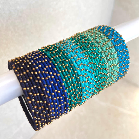 Blue/Teal/Turquoise Shades/Thread Coloured Bangle Block/ Collection/ Set/ Indian/ Pakistani Bangles/ 2.6 Small Bangles