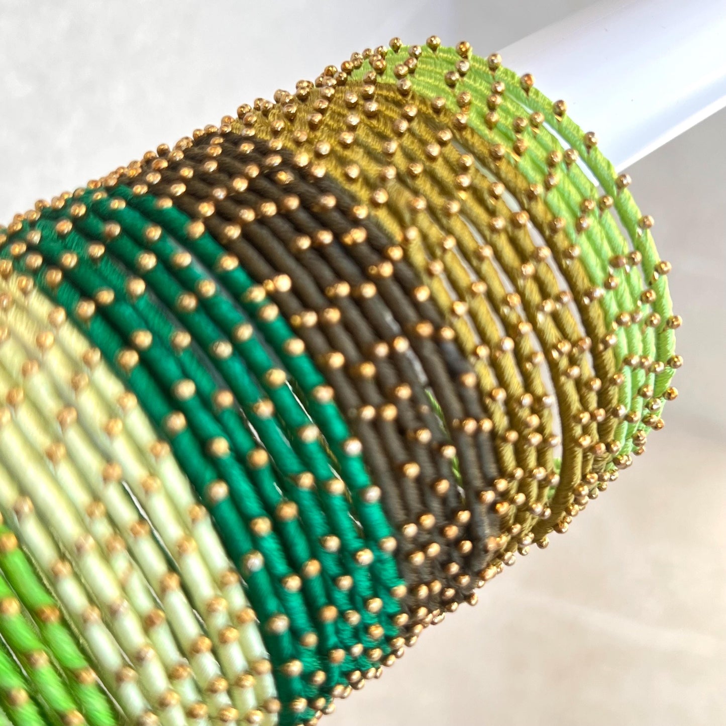 Green Light and Dark Shades/Thread Coloured Bangle Block/ Collection/ Set/ Indian/ Pakistani Bangles/ 2.6 Small Bangles