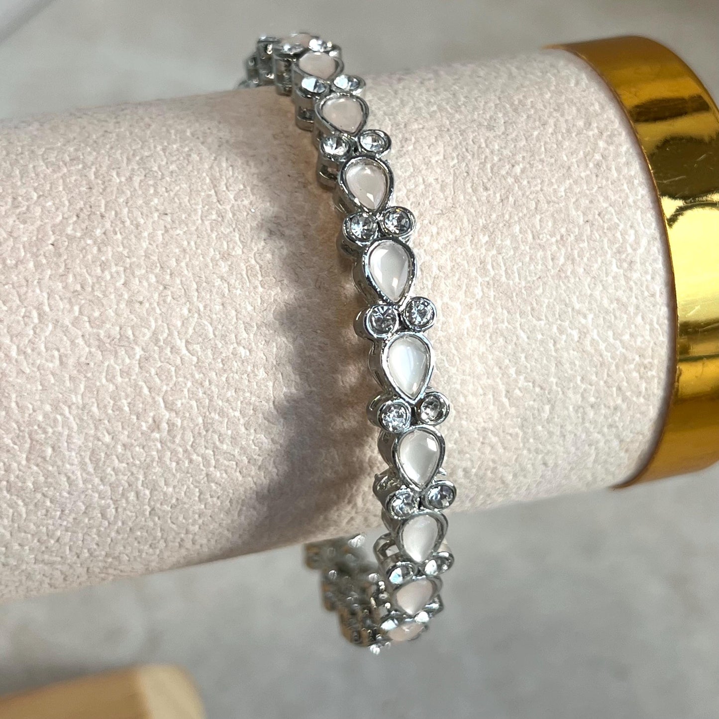 Single Statement Bangle in Mix Colours. Silver Base Colourful Stones/ Size Small 2.6 only/ Multicolour