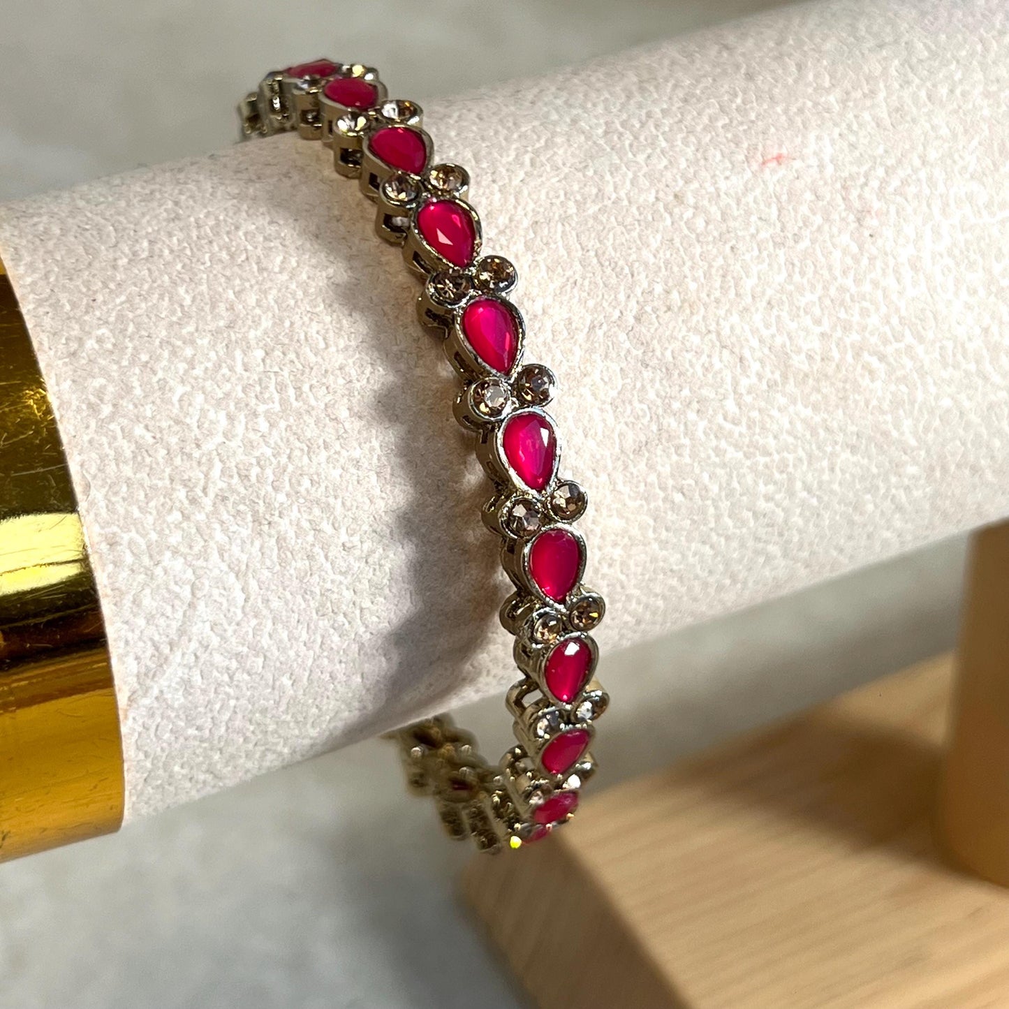 Single Statement Bangle in Mix Colours. Antique Gold Base Colourful Stones/ Size Small 2.6 only/ Multicolour