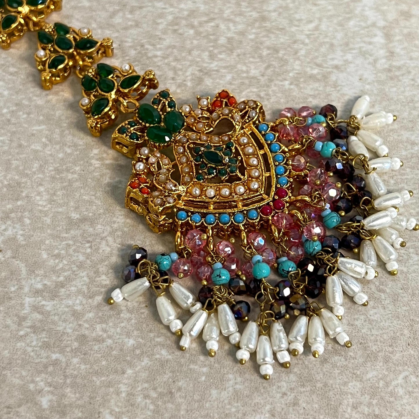 CLEARANCE SALE Beautiful Handmade Multicolour Necklace Set Large Jhumka Earring with chain. Desi/ Indian/ Pakistani/Fashion Jewellery/ Gift