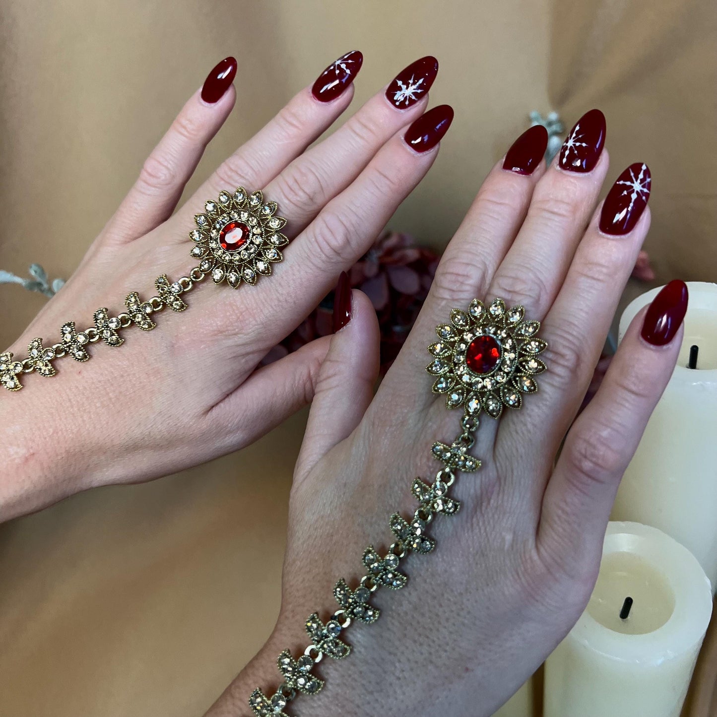 Antique Gold & Maroon Hand Harness - Maroon/ Golden/ Fashion Jewellery/ Gift for Women/Indian/Pakistani style /Haathphool/Hand Accessory