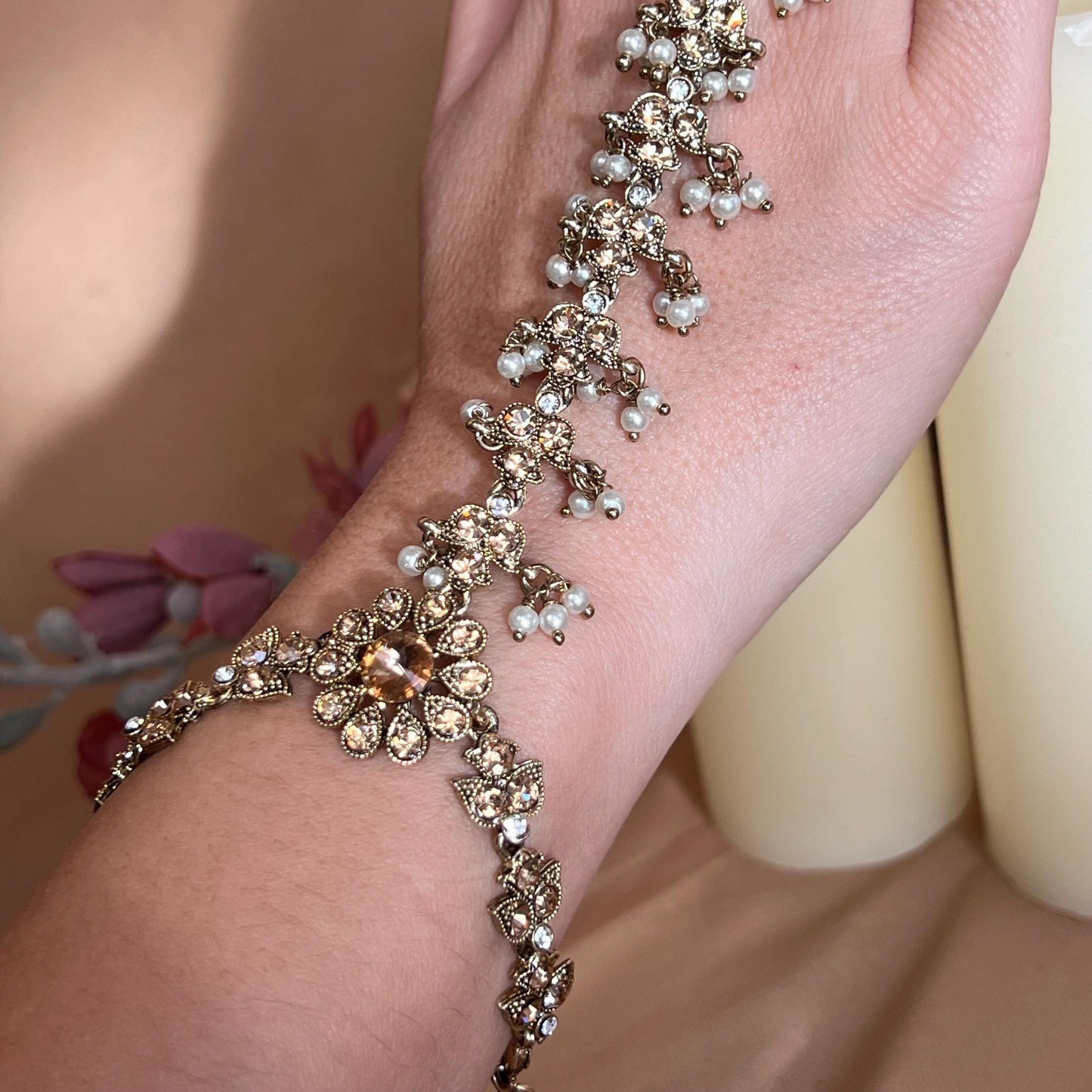 Golden Hand Harness/Gold Ring Hand Harness/Gold Hathpool/Fashion Jewellery/Gold Hathpool/Indian/Pakistani style /Haathphool/Hand Accessory