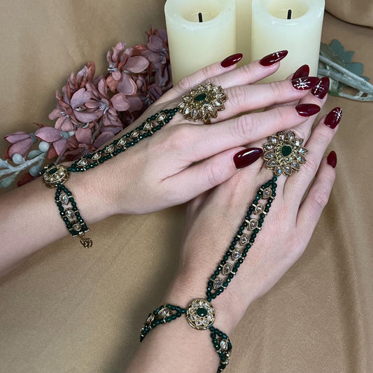 Green Hand Harness/ Fashion Jewellery/ Gift for Women/Indian/Pakistani style /Haathphool/Hand Accessory