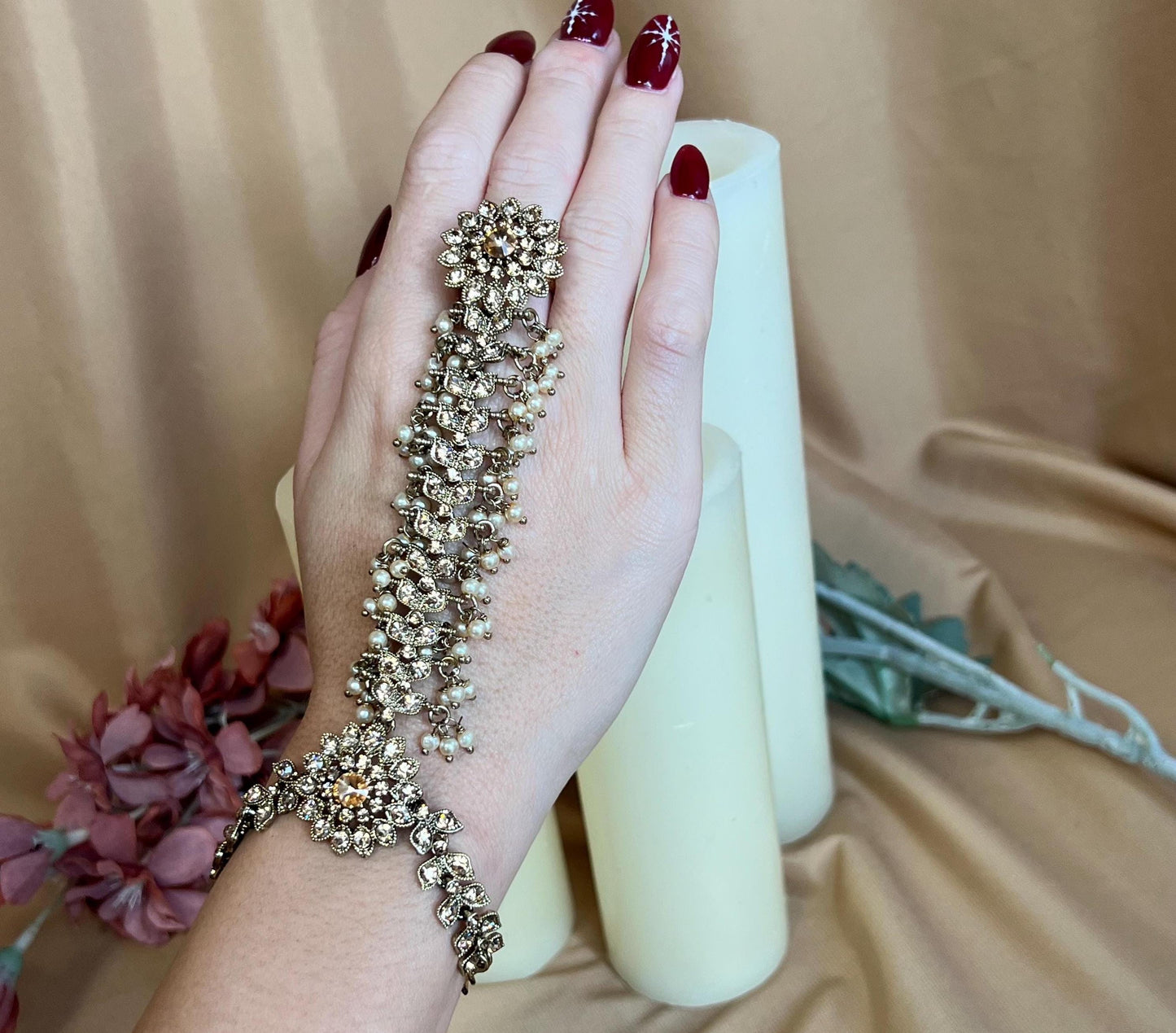 Golden Hand Harness/Gold Ring Hand Harness/Gold Hathpool/Fashion Jewellery/Gold Hathpool/Indian/Pakistani style /Haathphool/Hand Accessory