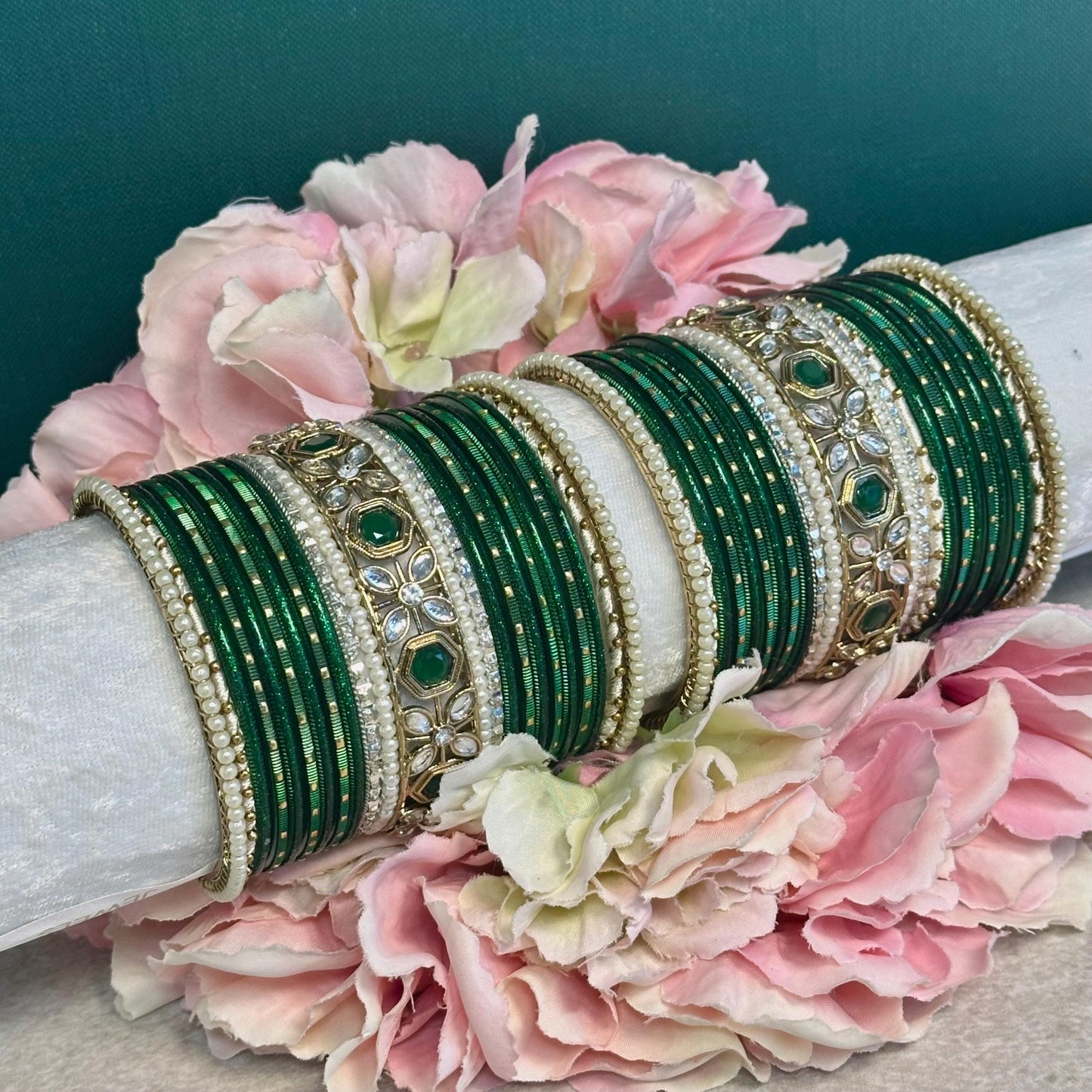 Small Green Pearly Bangle Set/Indian/ Pakistani/Jewelley/ Fashion Bracelet