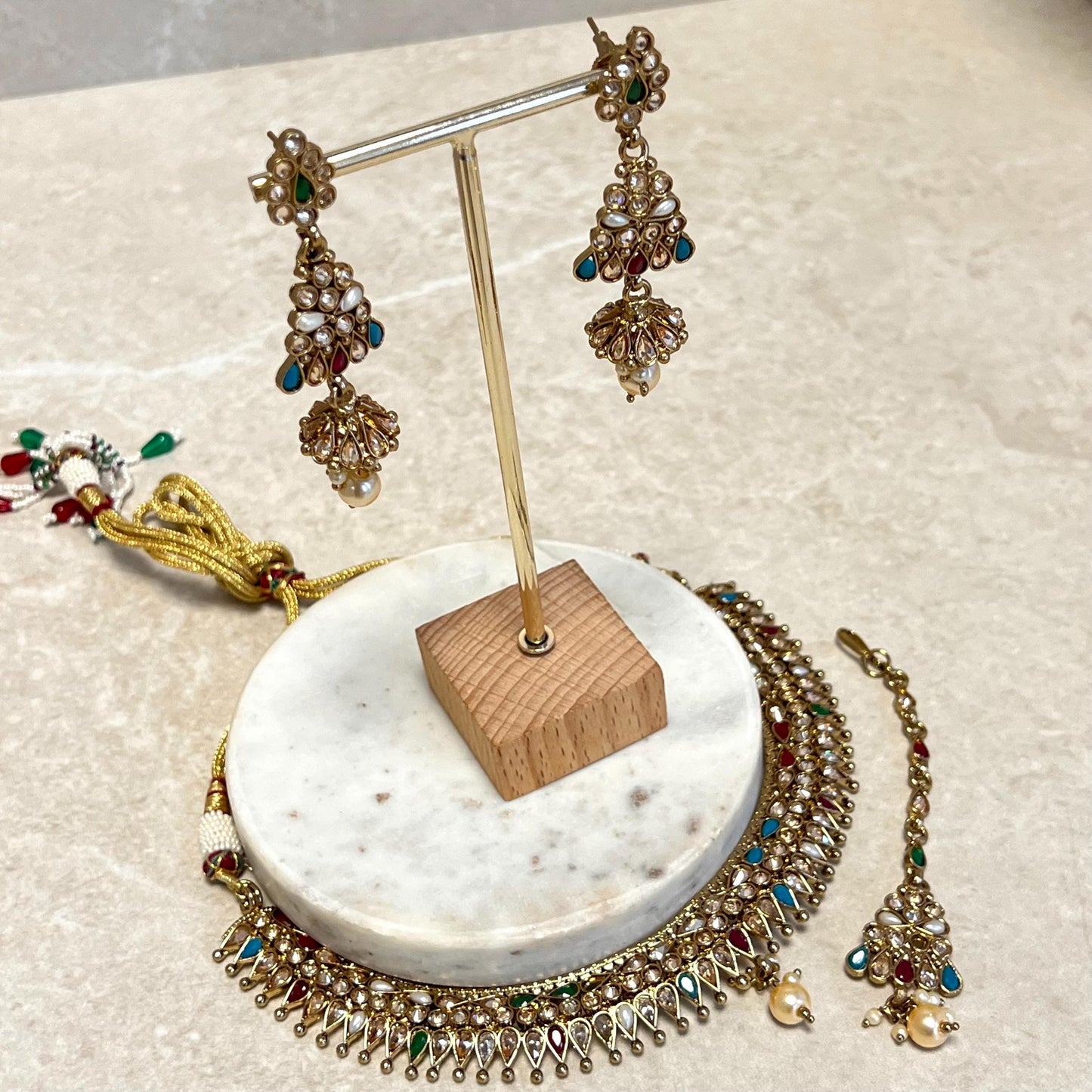 Multi Colour Necklace Set (Earring Tikka)  Indian/ Pakistani/Fashion Jewellery/ Gift for Women/Mendhi/Party/ Gift