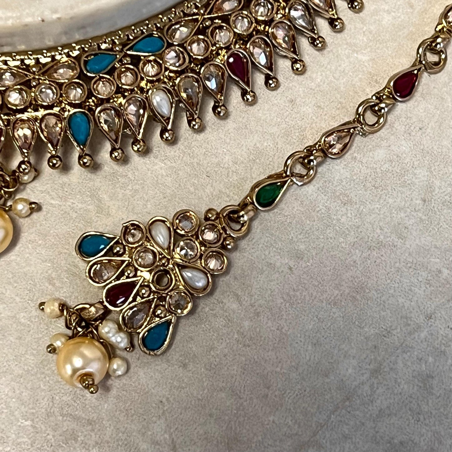 Multi Colour Necklace Set (Earring Tikka)  Indian/ Pakistani/Fashion Jewellery/ Gift for Women/Mendhi/Party/ Gift