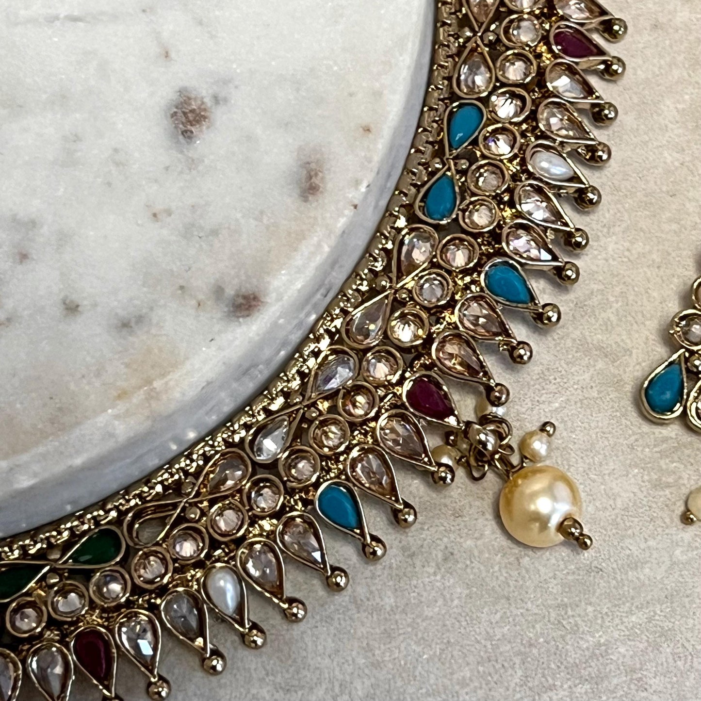 Multi Colour Necklace Set (Earring Tikka)  Indian/ Pakistani/Fashion Jewellery/ Gift for Women/Mendhi/Party/ Gift