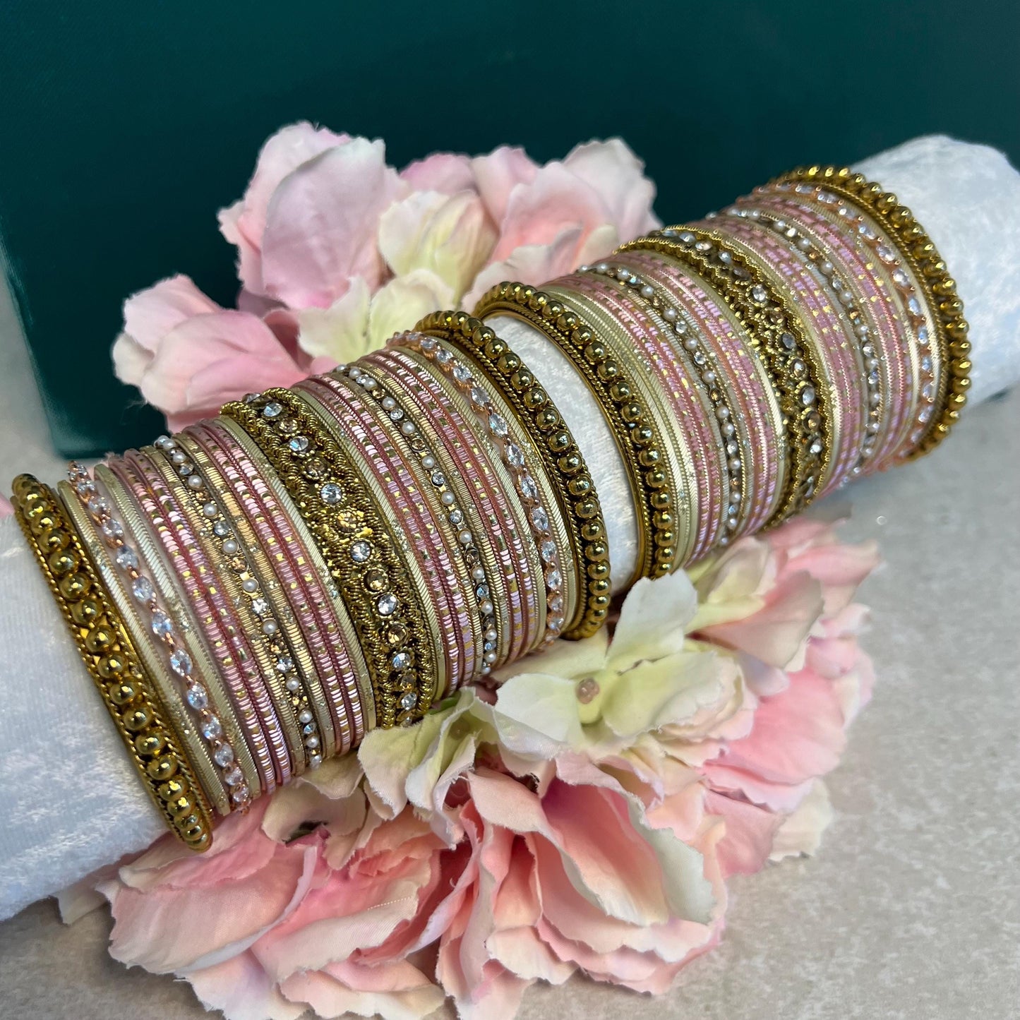 Rose Pink & Gold Bangle Set Both Arms -  2.6 /Indian/ Pakistani/Jewelley/ Fashion Bracelet