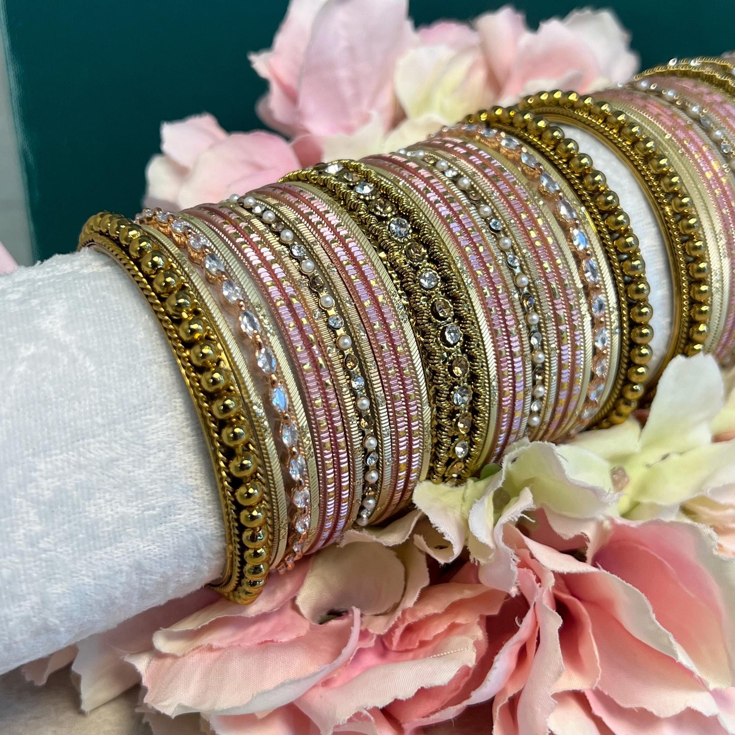 Rose Pink & Gold Bangle Set Both Arms -  2.6 /Indian/ Pakistani/Jewelley/ Fashion Bracelet