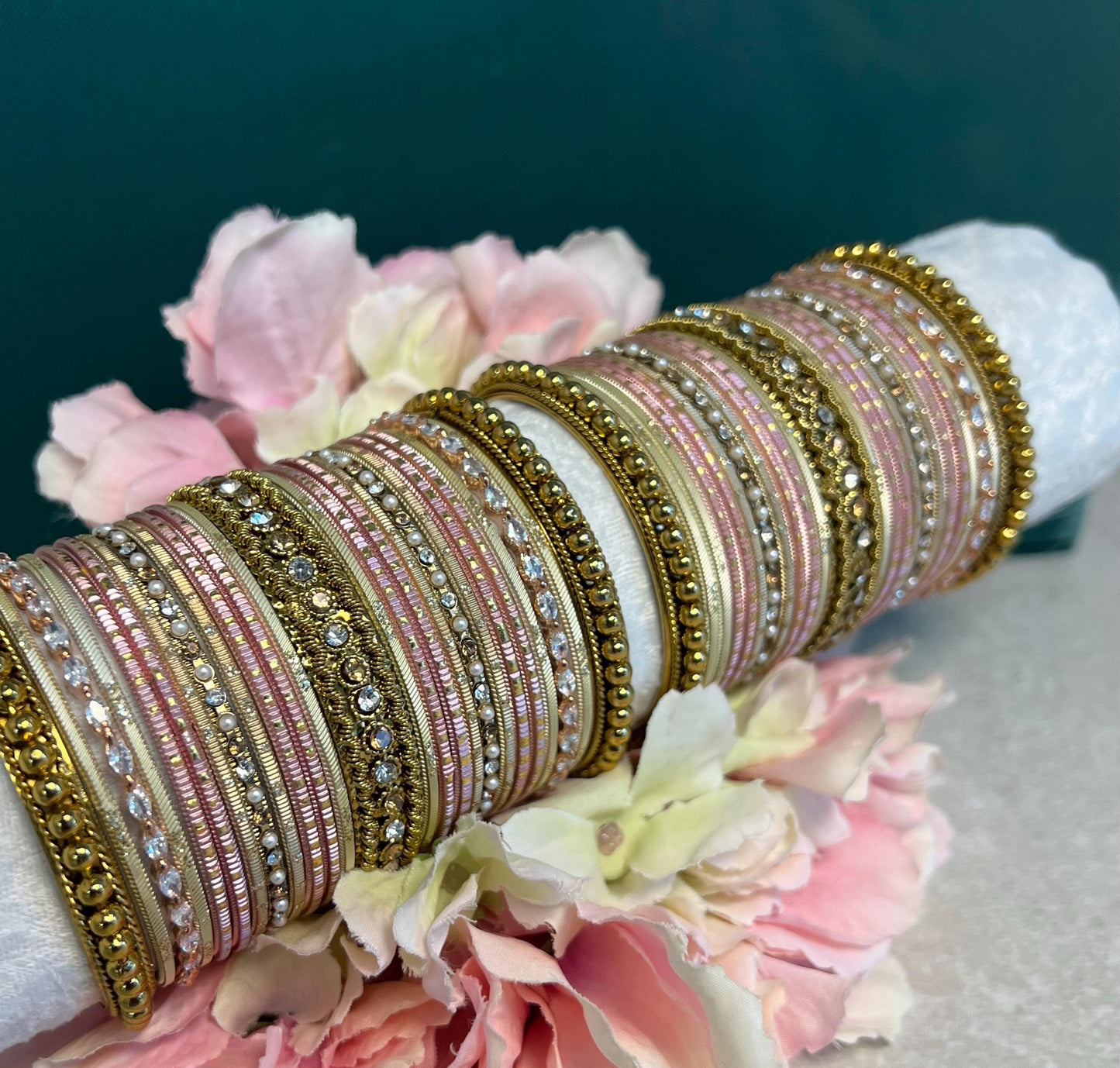 Rose Pink & Gold Bangle Set Both Arms -  2.6 /Indian/ Pakistani/Jewelley/ Fashion Bracelet