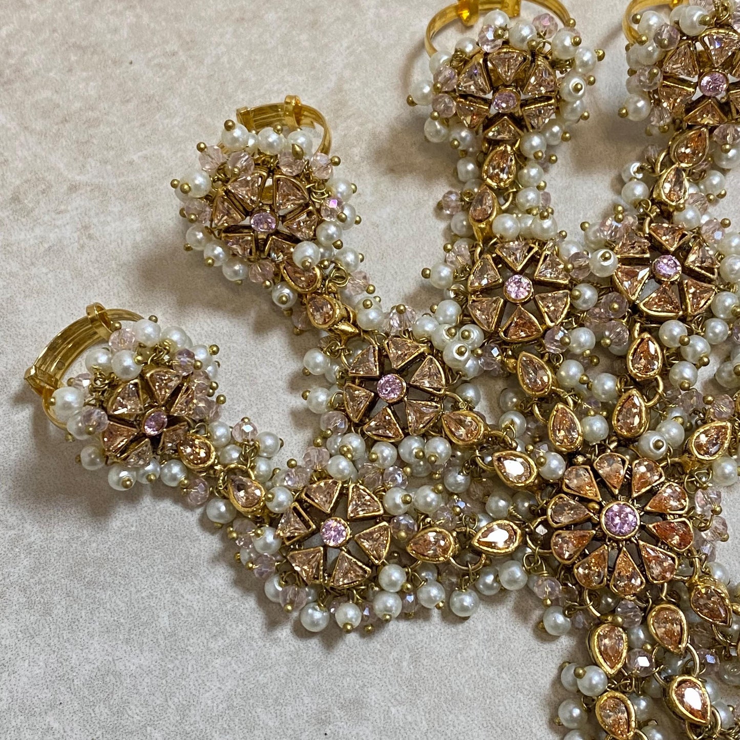 Pink/Goldplated 5 Ring Hand Harness/ Hathpool/Fashion Jewellery/Gold Hathpool/Indian/Pakistani style /Haathphool/Hand Accessory