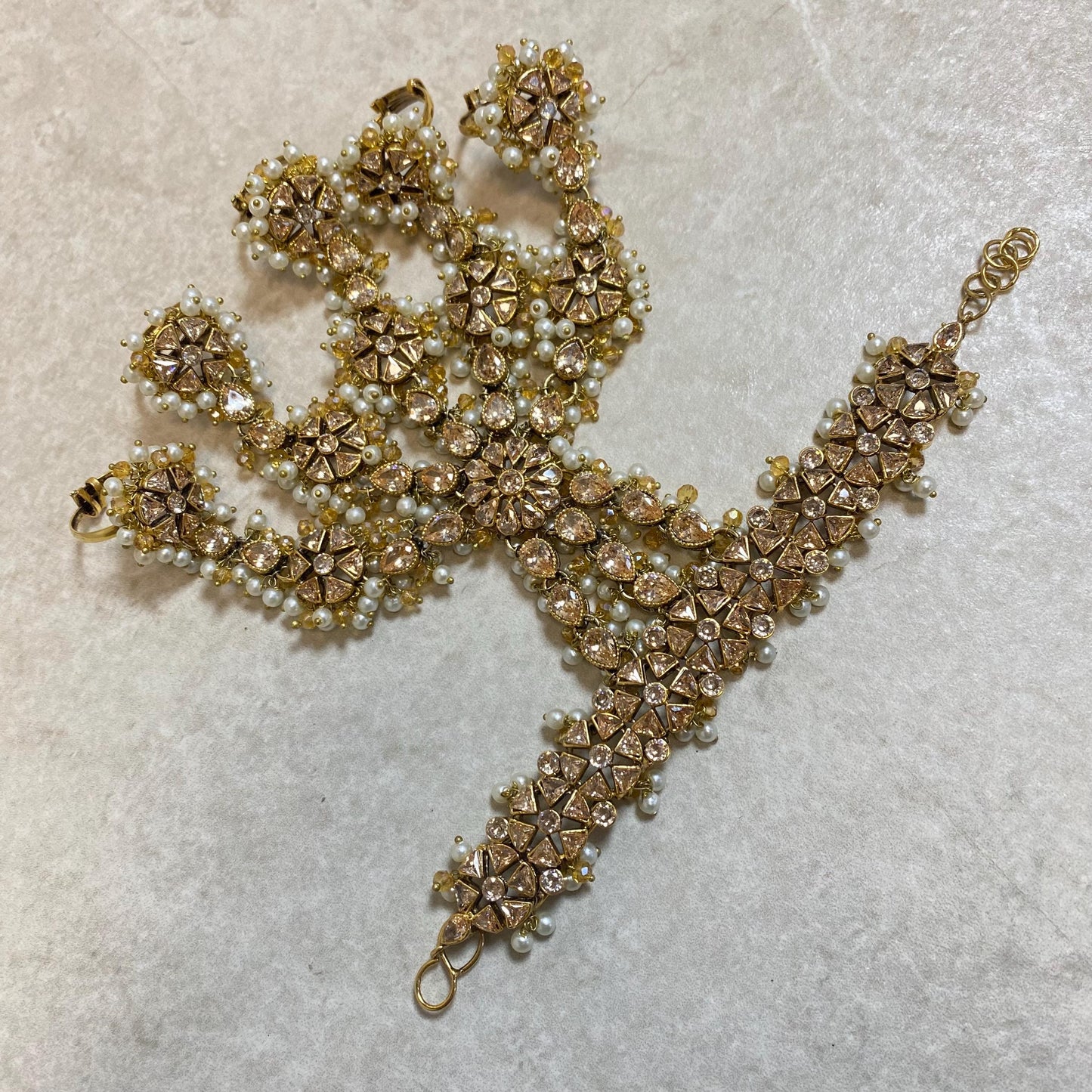 Champagne/Goldplated 5 Ring Hand Harness/ Hathpool/Fashion Jewellery/Gold Hathpool/Indian/Pakistani style /Haathphool/Hand Accessory