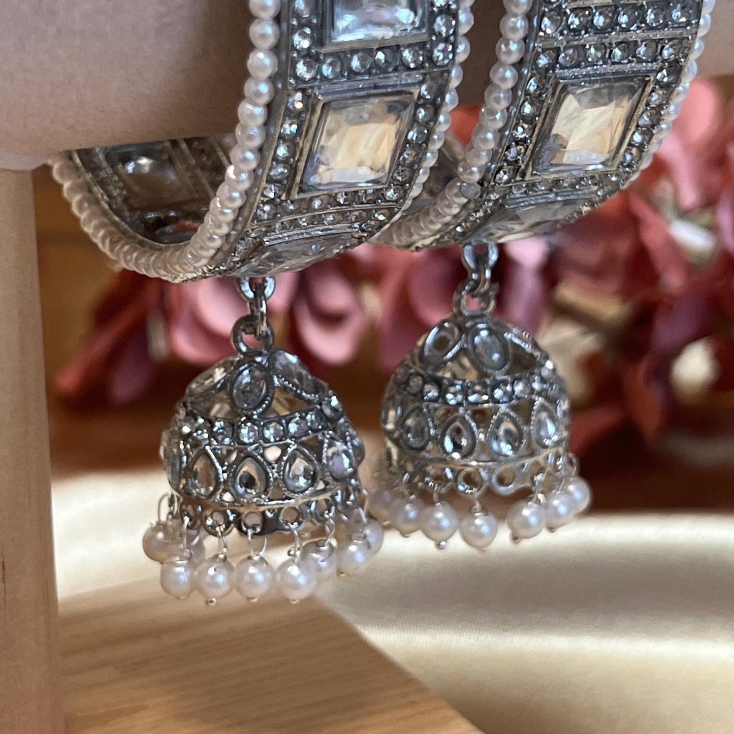 Chunky Jhumka Bangles (Pair)/Indian/ Pakistani/Jewelley/ Fashion Bracelet/ Clear Gold or Silver in 2.6 only