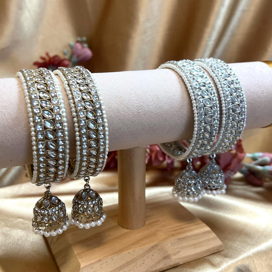 Chunky Jhumka Bangles (Pair)/Indian/ Pakistani/Jewelley/ Fashion Bracelet/ Clear Gold or Silver in 2.6 only