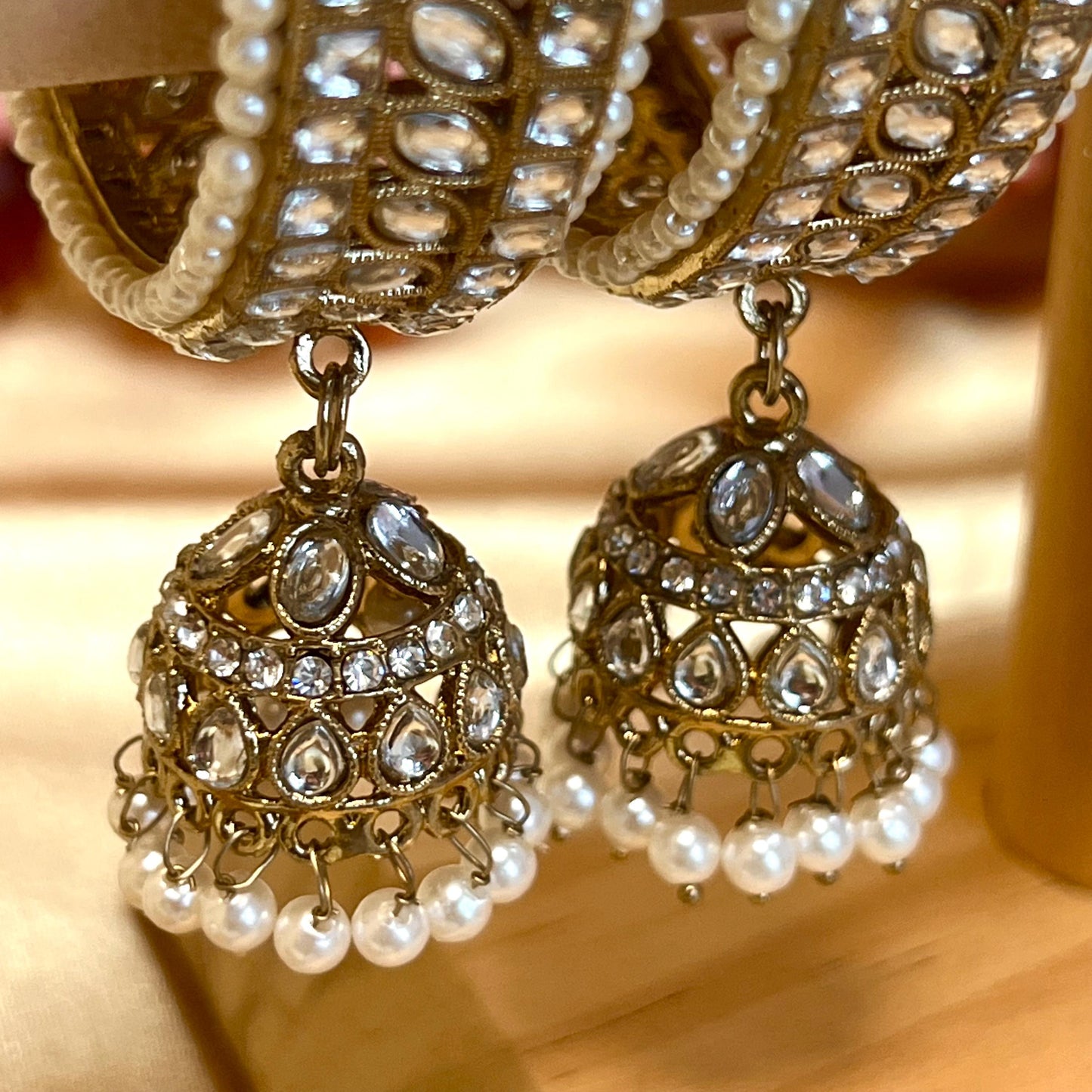 Chunky Jhumka Bangles (Pair)/Indian/ Pakistani/Jewelley/ Fashion Bracelet/ Clear Gold or Silver in 2.6 only