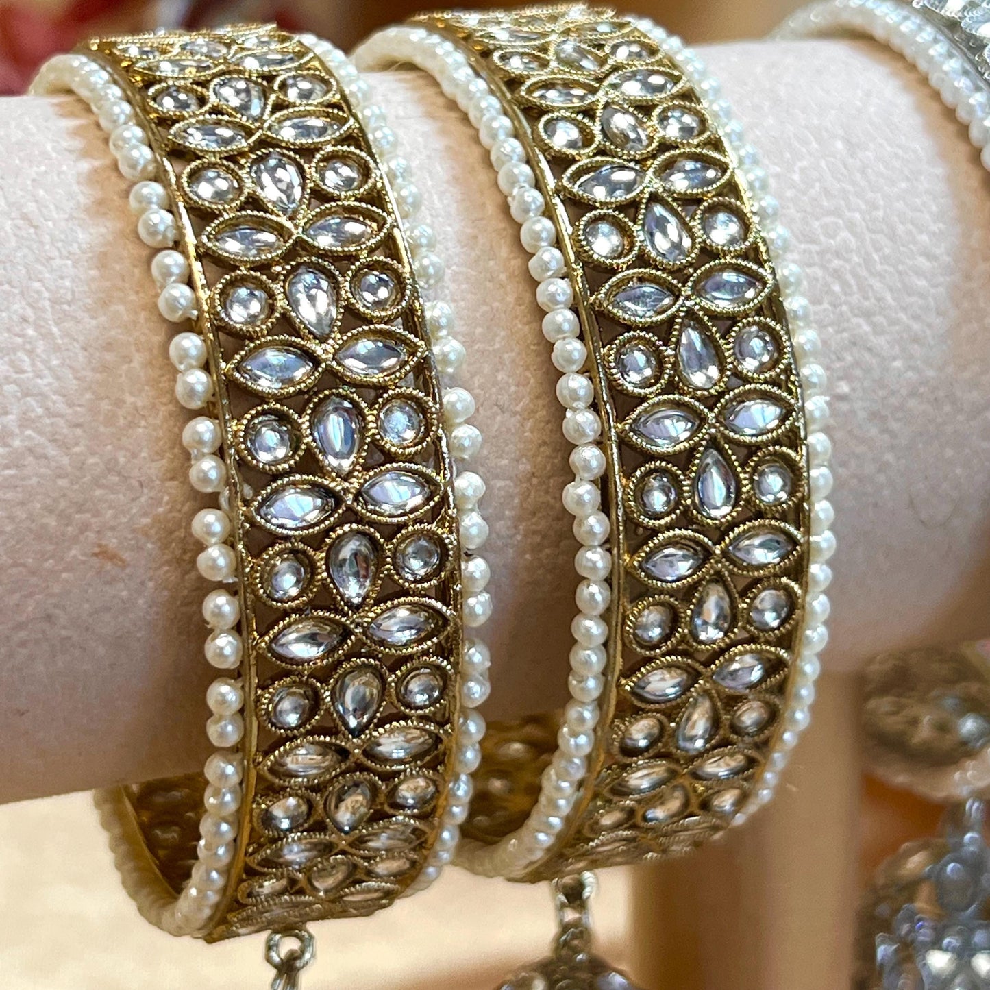 Chunky Jhumka Bangles (Pair)/Indian/ Pakistani/Jewelley/ Fashion Bracelet/ Clear Gold or Silver in 2.6 only