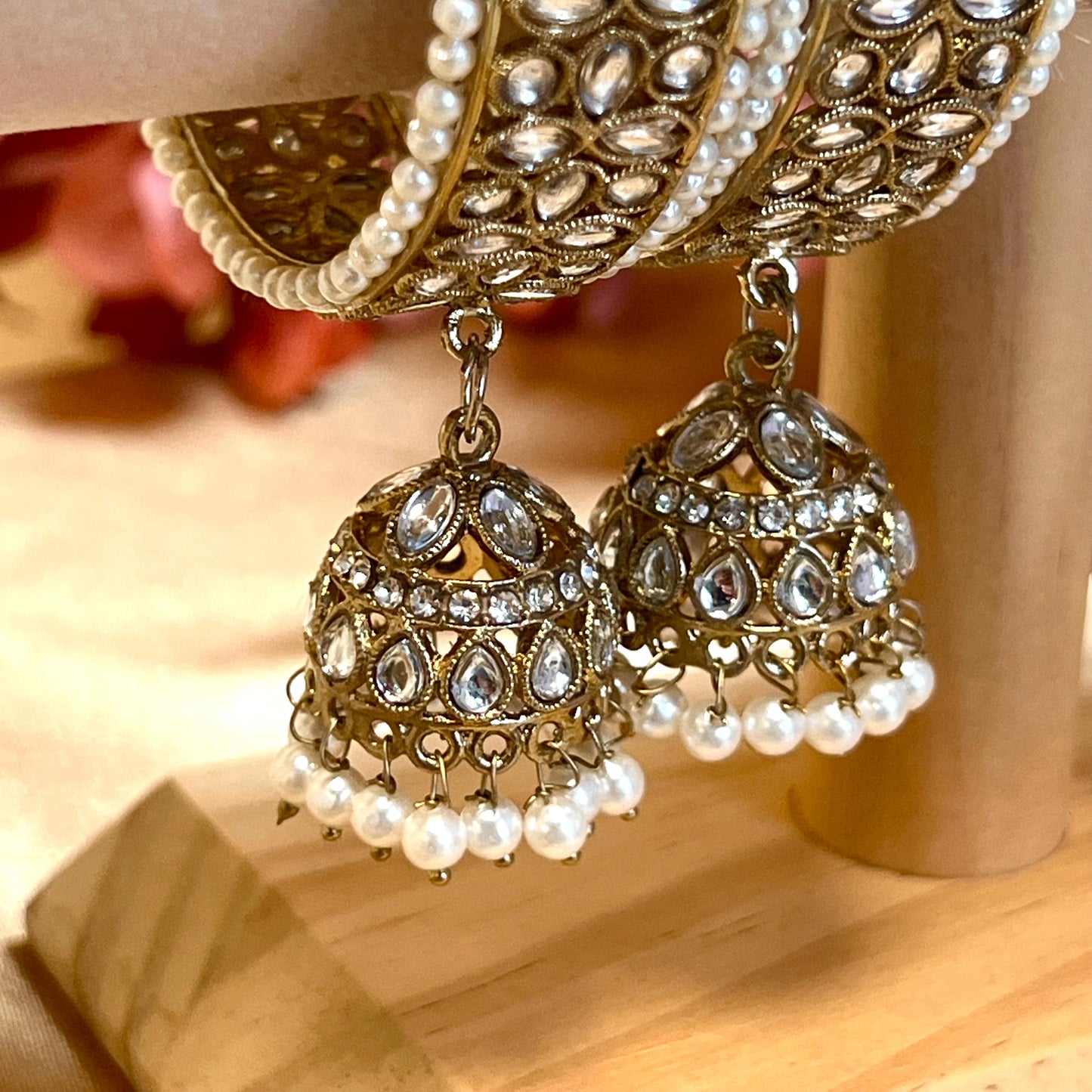 Chunky Jhumka Bangles (Pair)/Indian/ Pakistani/Jewelley/ Fashion Bracelet/ Clear Gold or Silver in 2.6 only