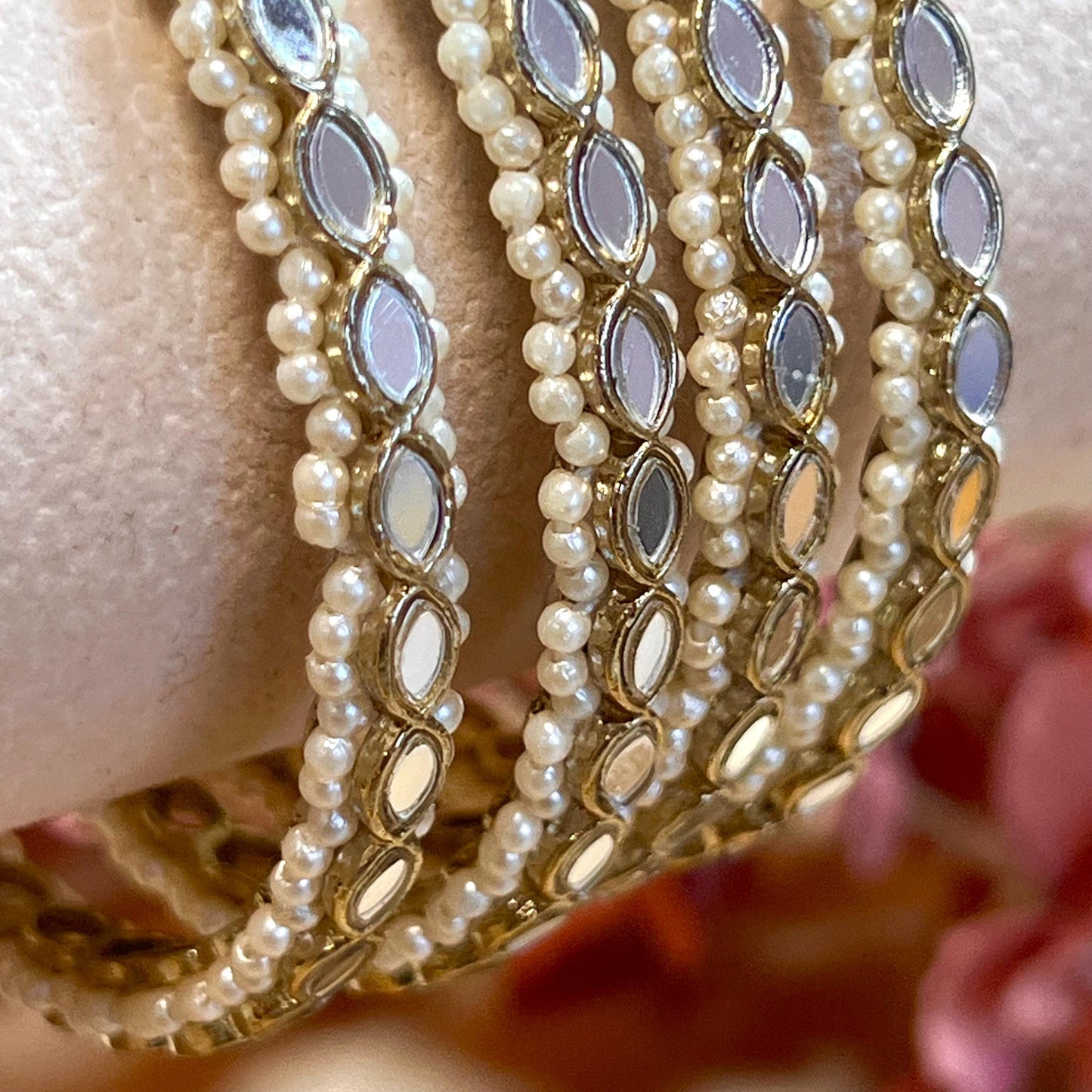 Mirror Bangles/ Clear- Antique Gold and Mirror Detail Bangles (Set of 4)/Indian/ Pakistani/Jewelley/ Fashion Bracelet/2.6 only/ Handmade