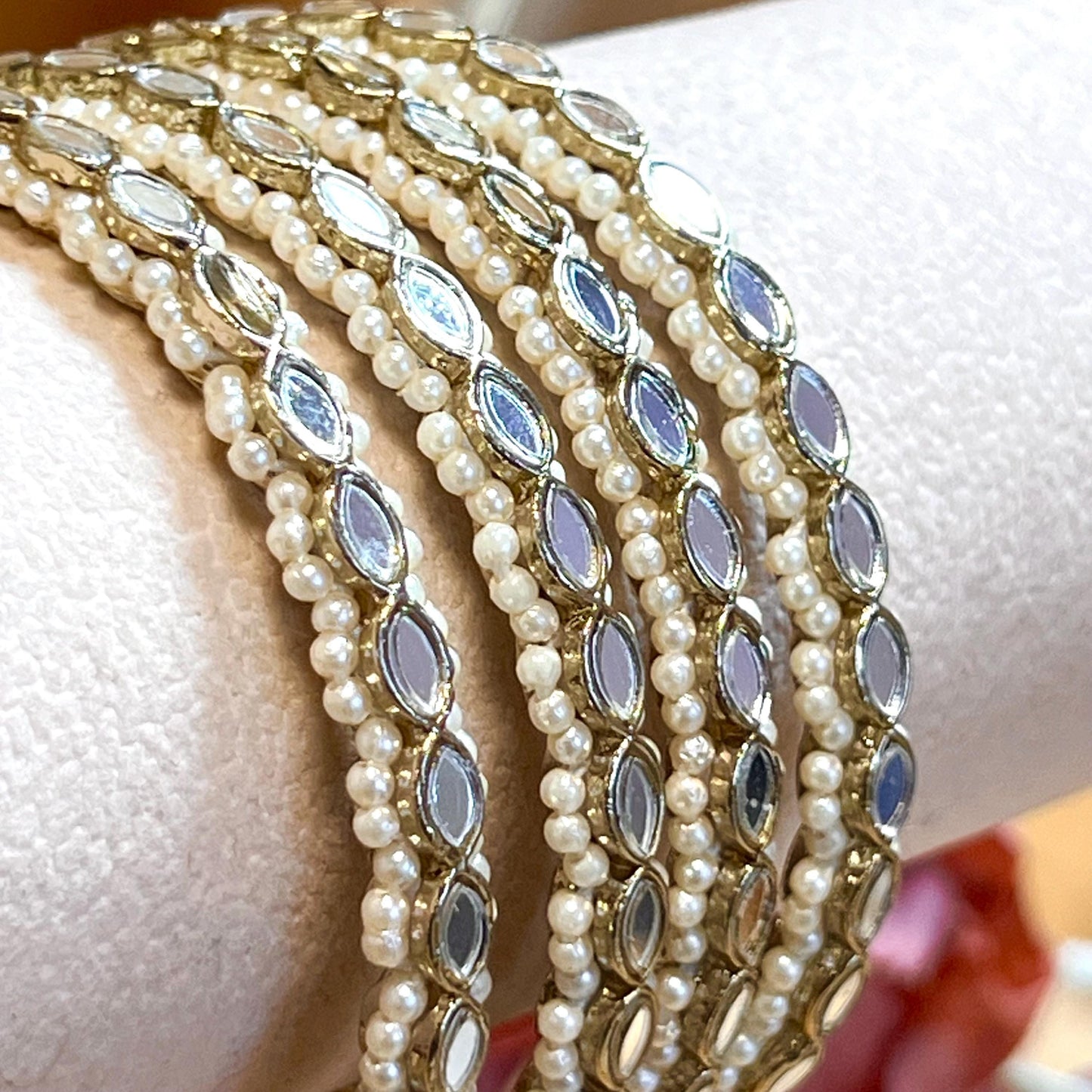 Mirror Bangles/ Clear- Antique Gold and Mirror Detail Bangles (Set of 4)/Indian/ Pakistani/Jewelley/ Fashion Bracelet/2.6 only/ Handmade