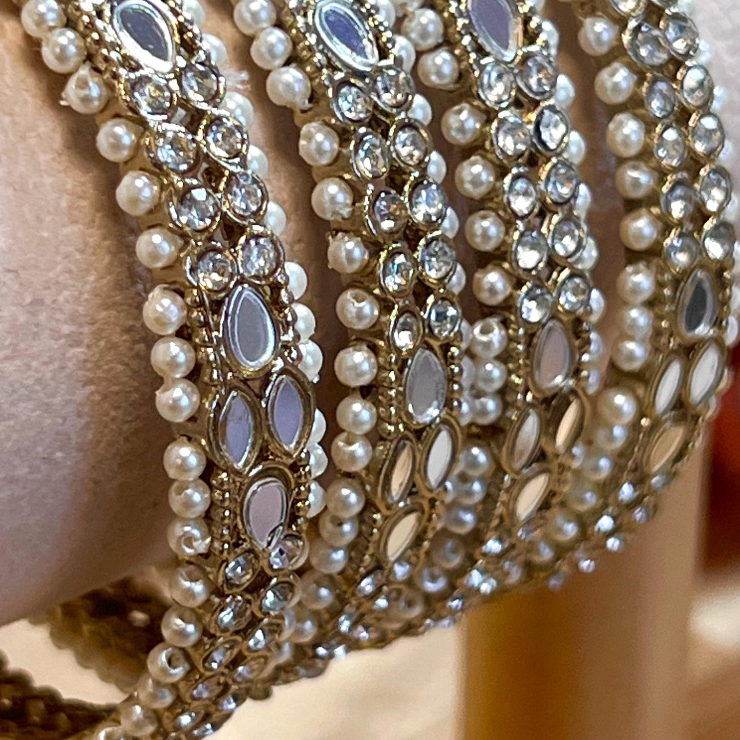 Mirror Bangles/ Clear- Antique Gold and Mirror Detail Bangles (Set of 4)/Indian/ Pakistani/Jewelley/ Fashion Bracelet/2.6 only/ Handmade