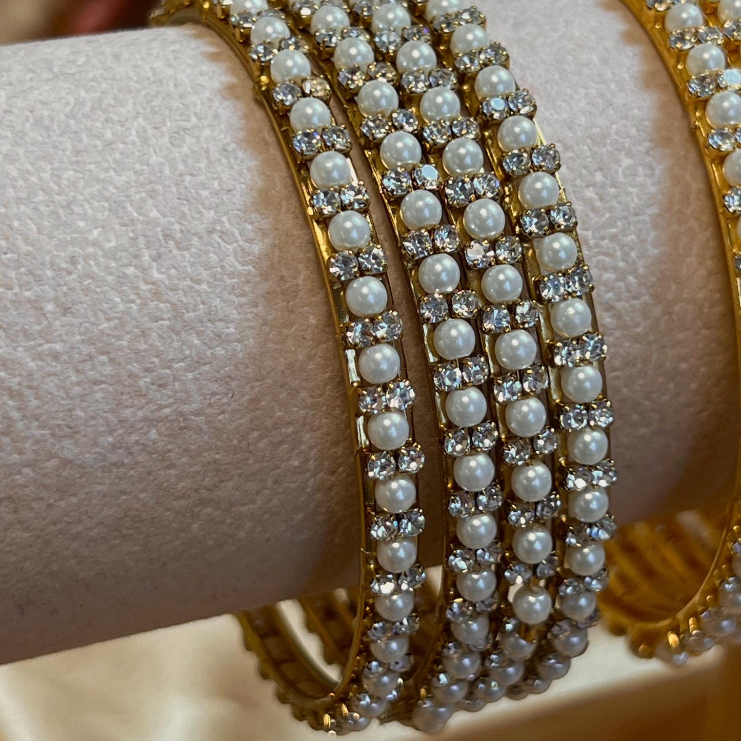 Set of 4 Pearl Bangles - Clear (Light Gold)/ Golden/Bronze/ Indian/ Pakistani/Jewelley/ Fashion Bracelet/2.8 only / Choose Colour