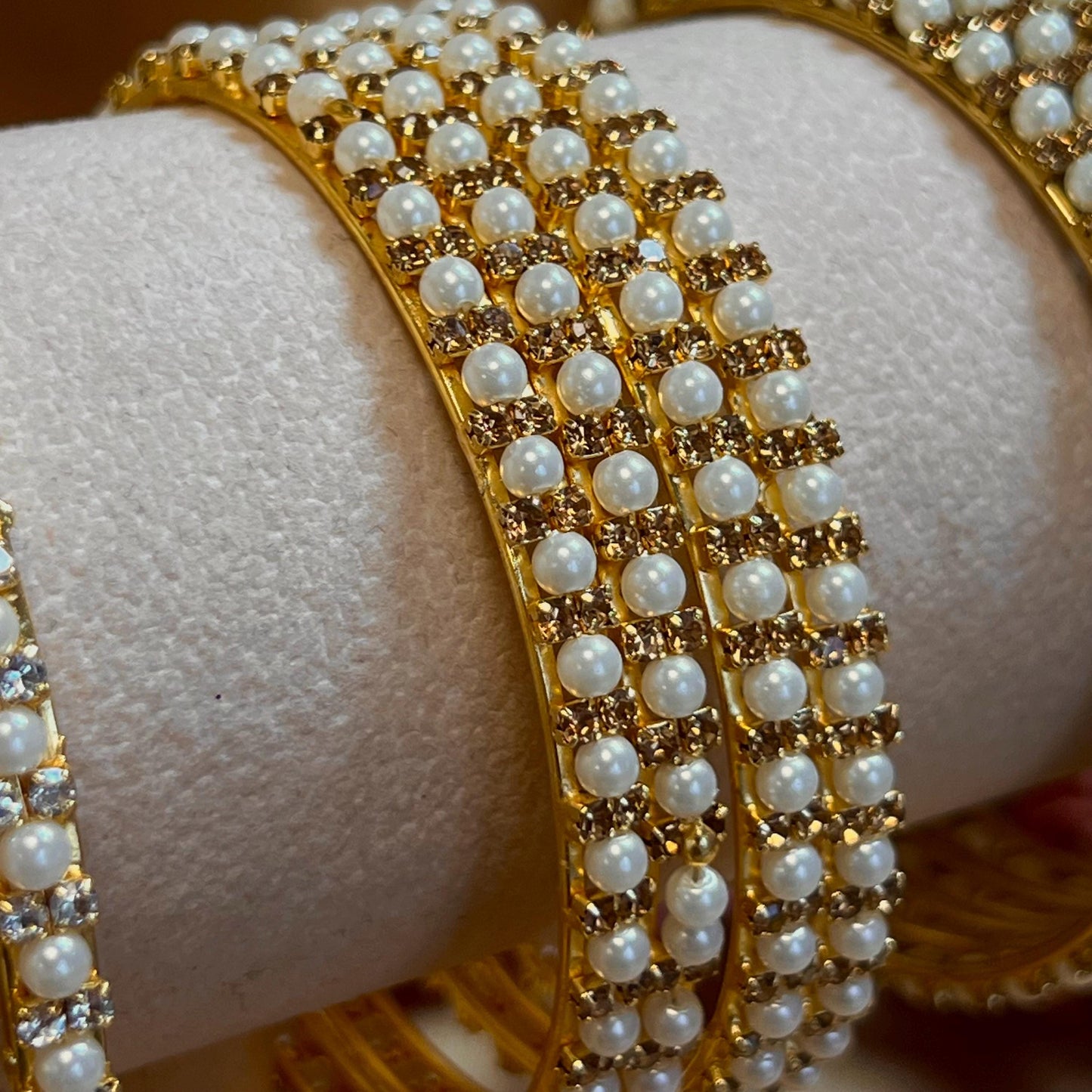 Set of 4 Pearl Bangles - Clear (Light Gold)/ Golden/Bronze/ Indian/ Pakistani/Jewelley/ Fashion Bracelet/2.8 only / Choose Colour