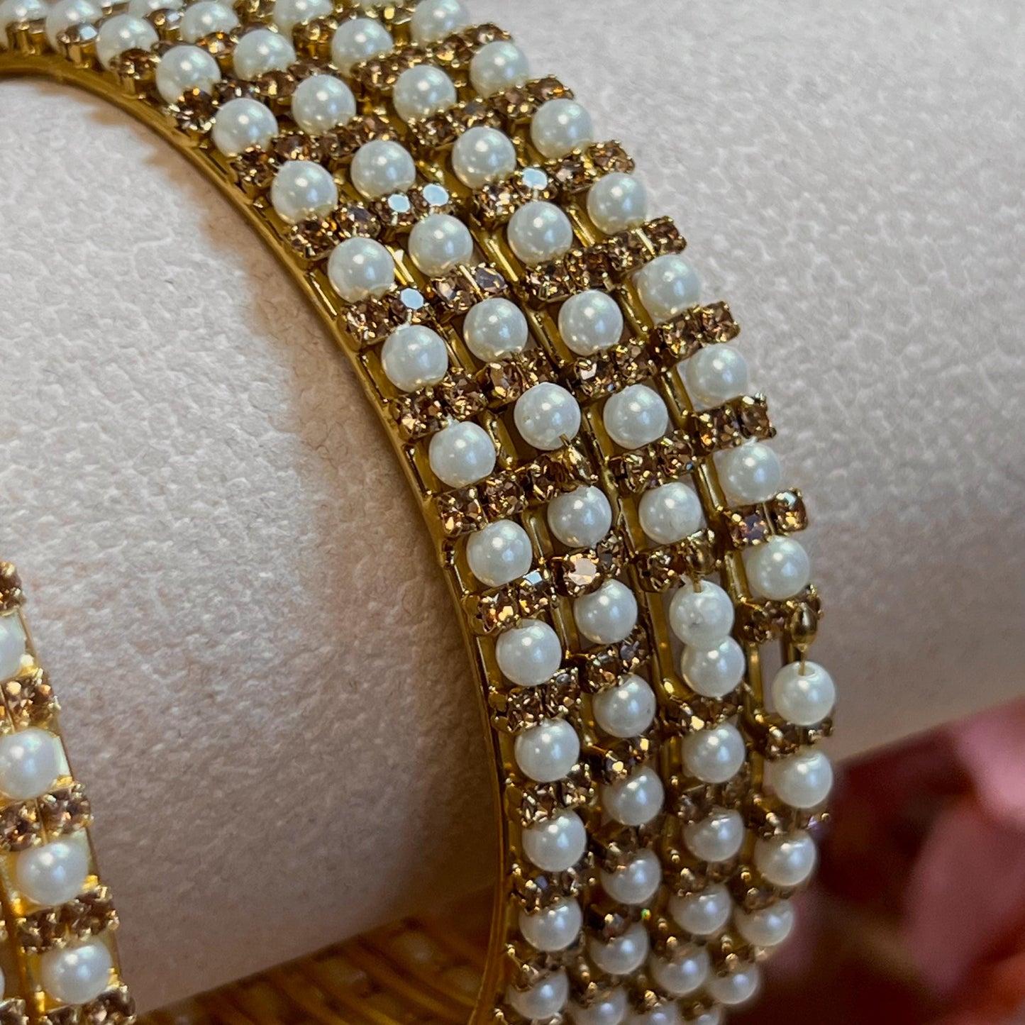 Set of 4 Pearl Bangles - Clear (Light Gold)/ Golden/Bronze/ Indian/ Pakistani/Jewelley/ Fashion Bracelet/2.8 only / Choose Colour