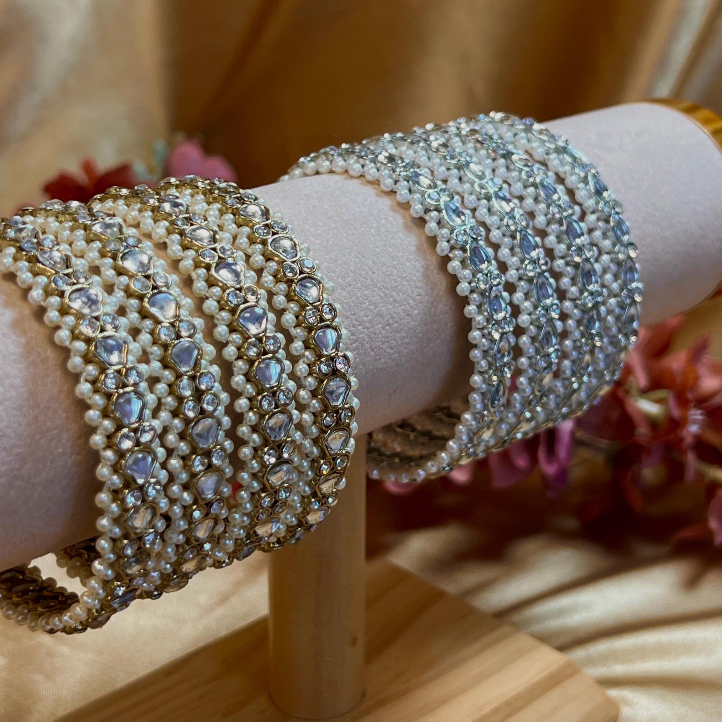 Chunky Jhumka Bangles (Pair)/Indian/ Pakistani/Jewelley/ Fashion Bracelet/ Clear Gold or Silver in 2.6 only