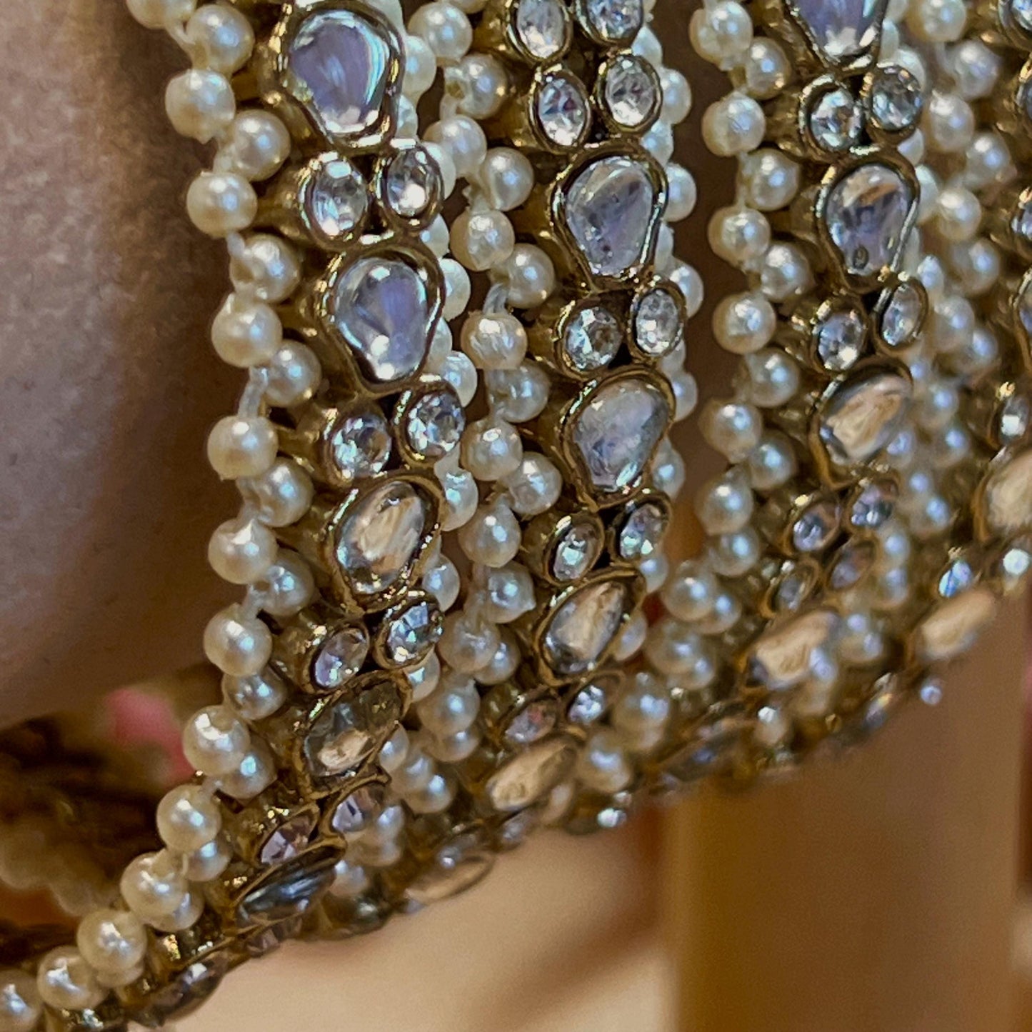 Chunky Jhumka Bangles (Pair)/Indian/ Pakistani/Jewelley/ Fashion Bracelet/ Clear Gold or Silver in 2.6 only