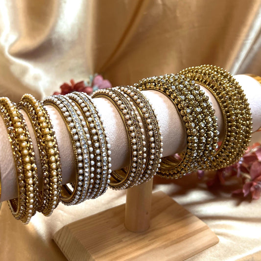 Variety of End Antique Gold Bangles with Rhinestone Detail In 2.6 only/ Indian/ Pakistani Bangles/ Make Your Own Set/ Ethnic Jewels: Bracele