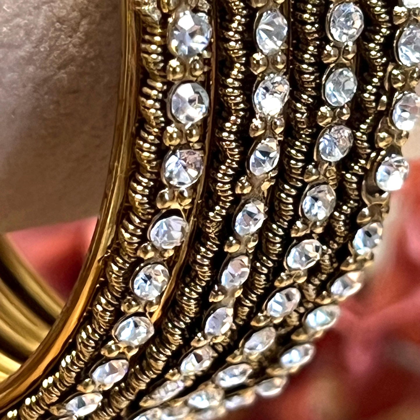 Set of 4 Rhinestone Bangles - Antique Gold Base/ Golden or Clear Indian/ Pakistani/Jewelley/ Fashion Bracelet/2.8 only / Choose Colour