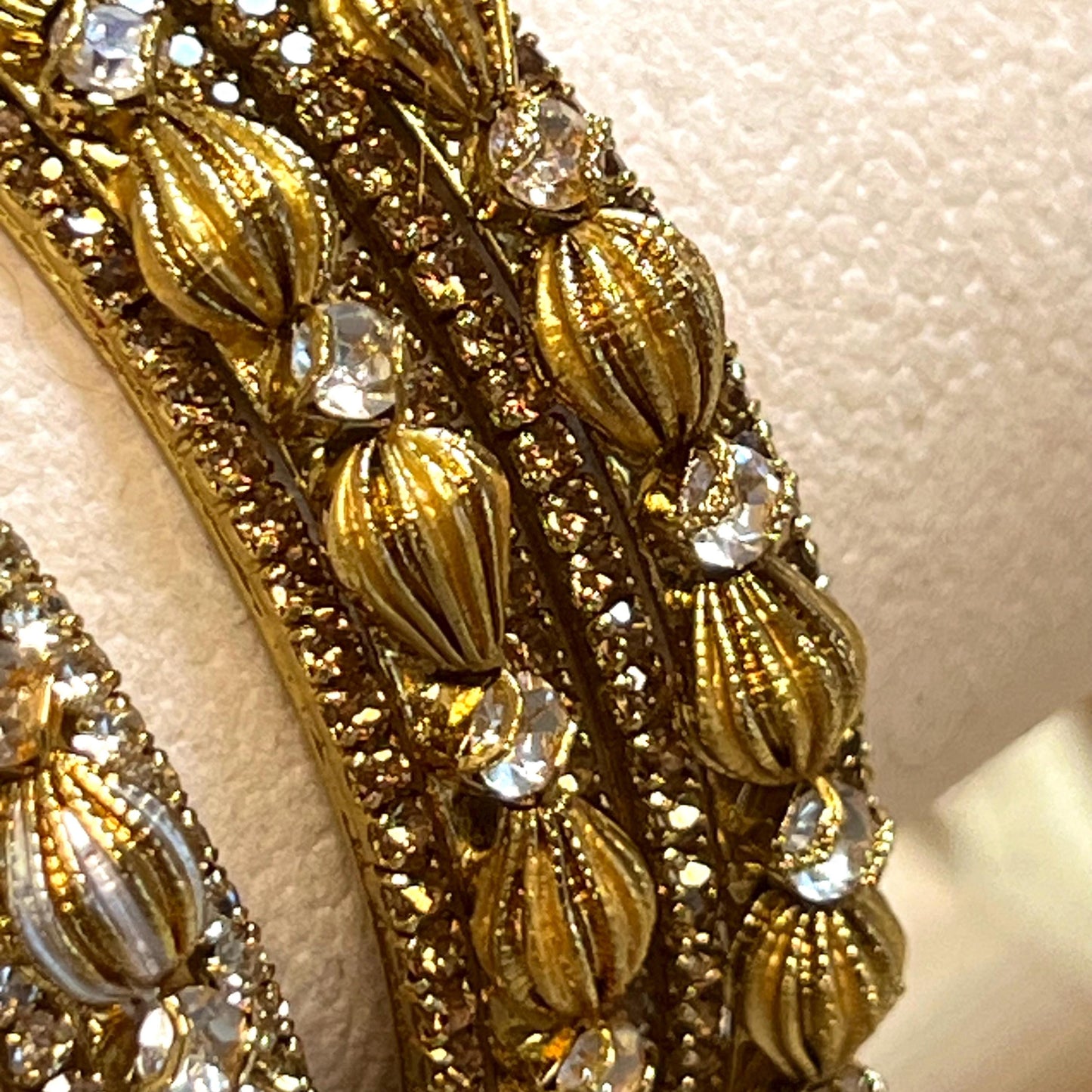 Set of 2 Retro Rhinestone Bangles - Antique Gold Base/ Golden or Clear Indian/ Pakistani/Jewelley/ Fashion Bracelet/2.6 only /Choose Colour