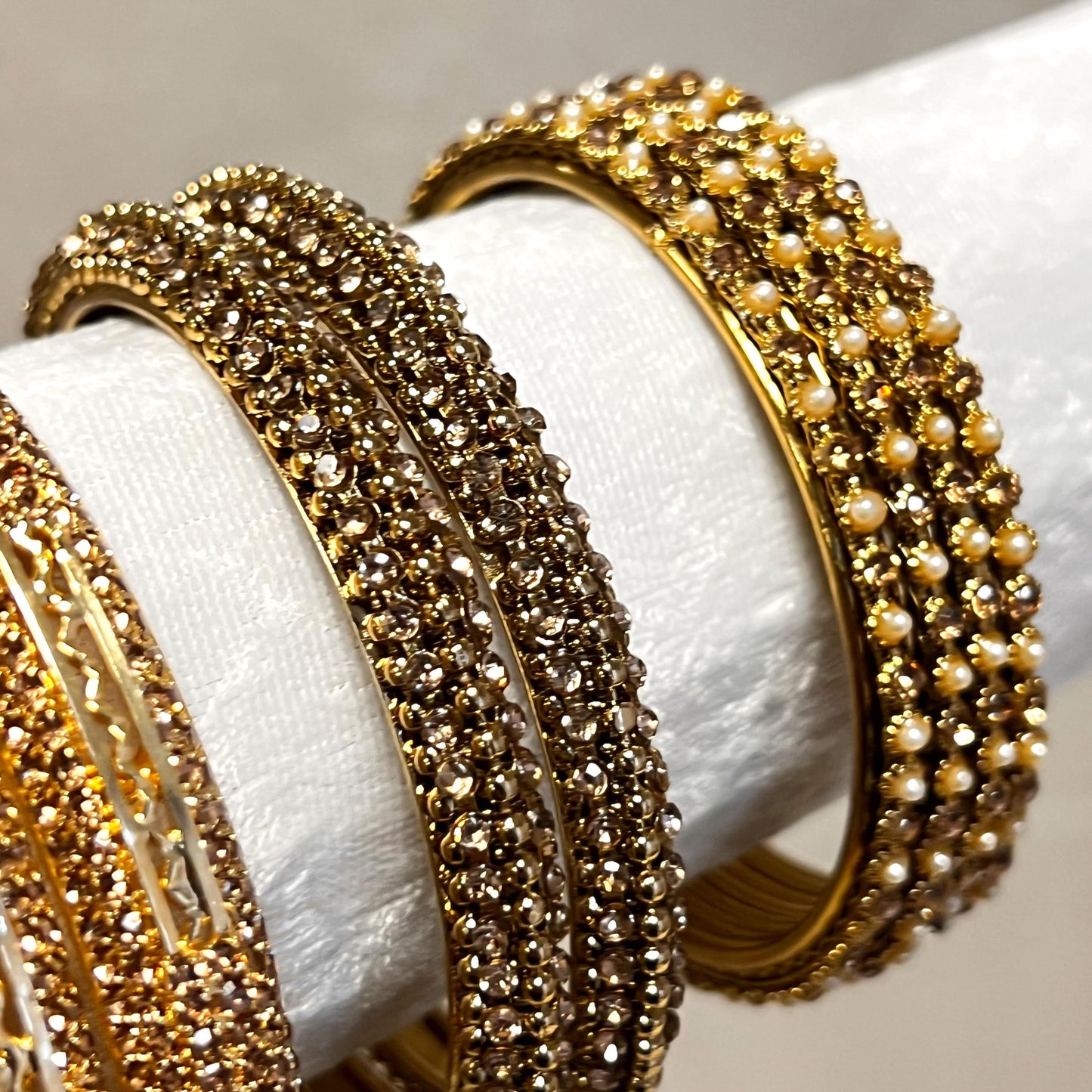 CLEARANCE Bangle Roll Build Your Bangle Set /Random Assortment -Golden and Antique Gold with Clear Stones/ Indian/Pakistani Jewelley/2.8