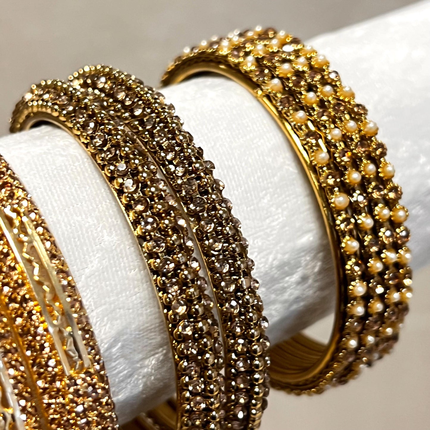 CLEARANCE Bangle Roll Build Your Bangle Set /Random Assortment -Golden and Antique Gold with Clear Stones/ Indian/Pakistani Jewelley/2.8