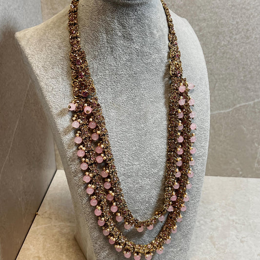 CLEARANCE Pink with Champagne/Golden stone Long Mala/ Haar/ Long Necklace/ Unique Style/ Indian/ Pakistani/Fashion Jewellery/ Gift for Women