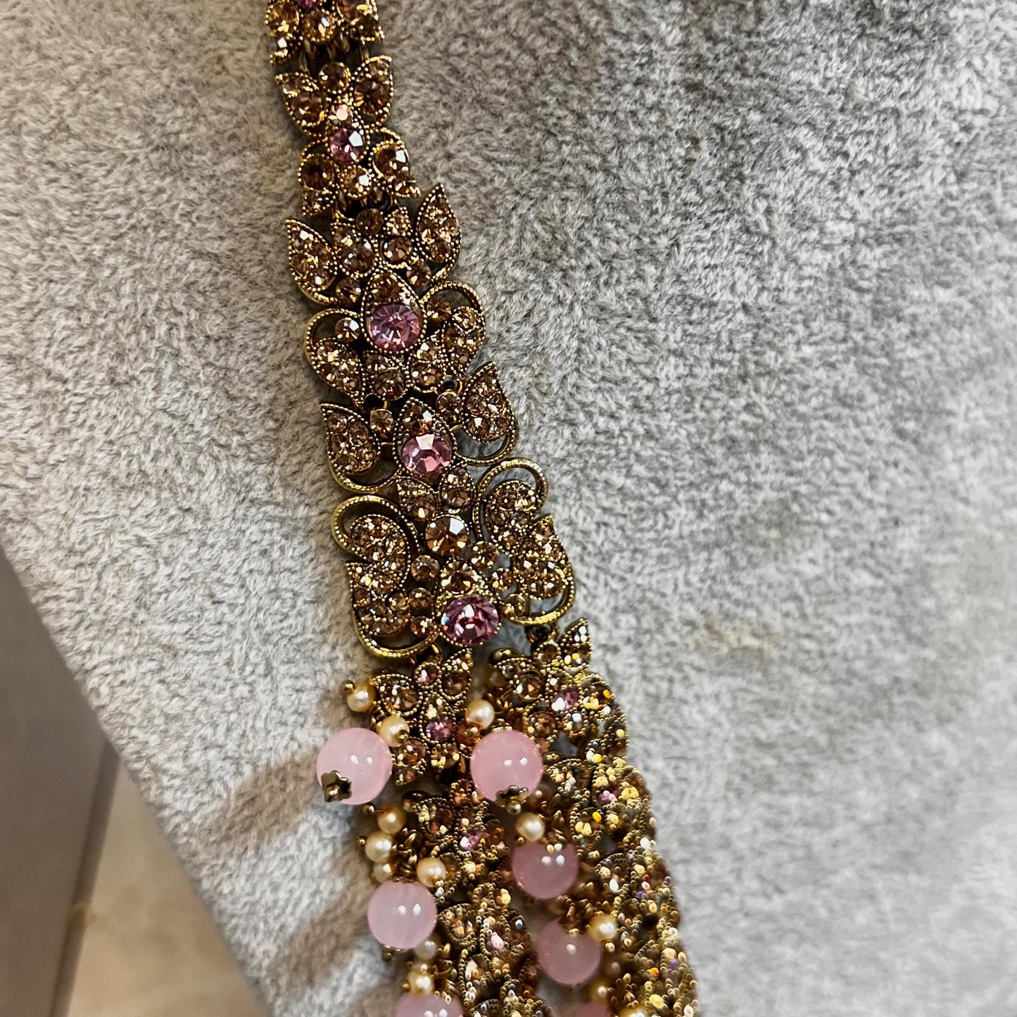 CLEARANCE Pink with Champagne/Golden stone Long Mala/ Haar/ Long Necklace/ Unique Style/ Indian/ Pakistani/Fashion Jewellery/ Gift for Women