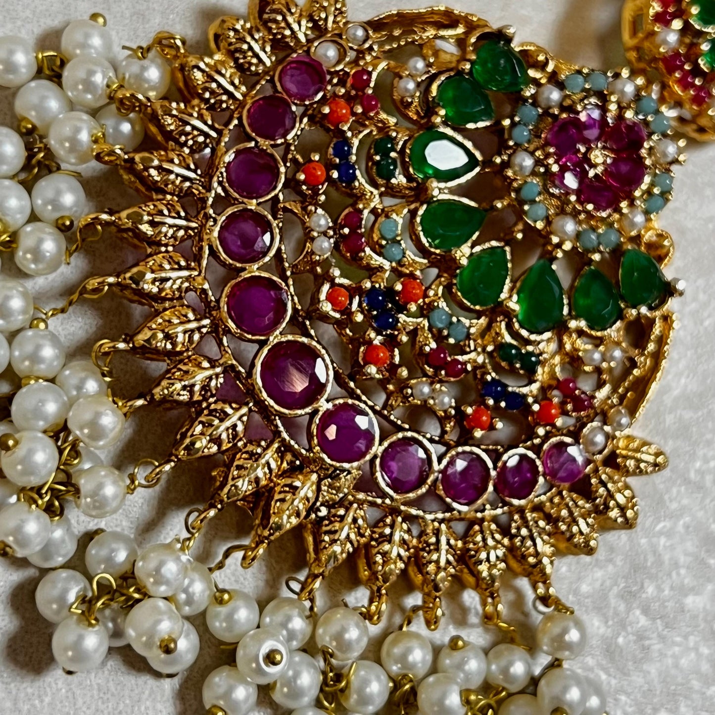 Mendhi Jewels-Multicolour Earrings and Tikka Set/ Henna party/Pakistani/ Indian Style Earring/Antique Gold with Colourful Crystals Imperfect