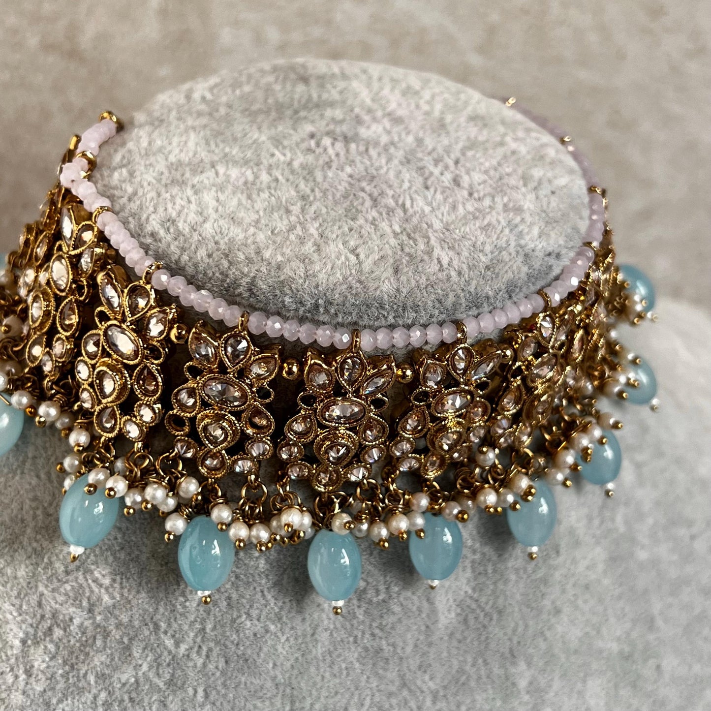 Pastel Choker Necklace Only ,Antique gold with Champagne Crystals- Indian/ Pakistani Style/Bridal/Wedding/ Single Pieces