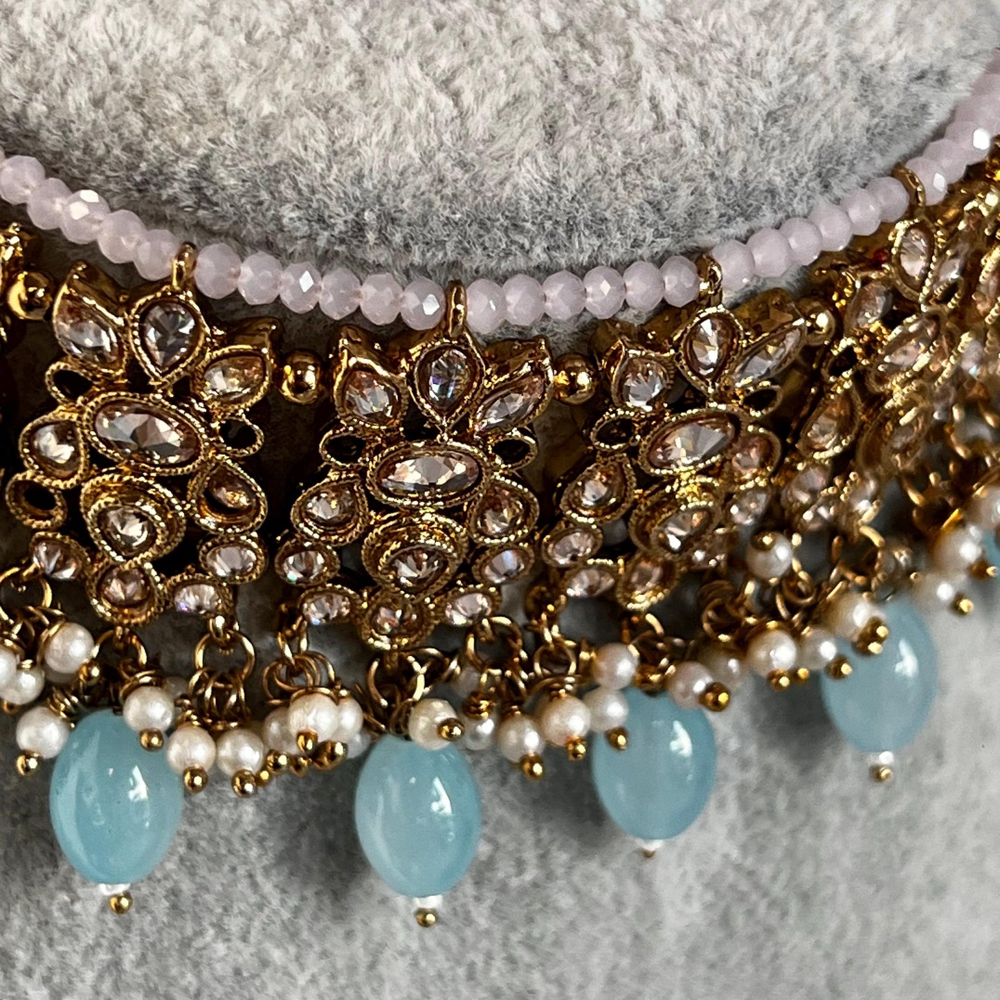 Pastel Choker Necklace Only ,Antique gold with Champagne Crystals- Indian/ Pakistani Style/Bridal/Wedding/ Single Pieces