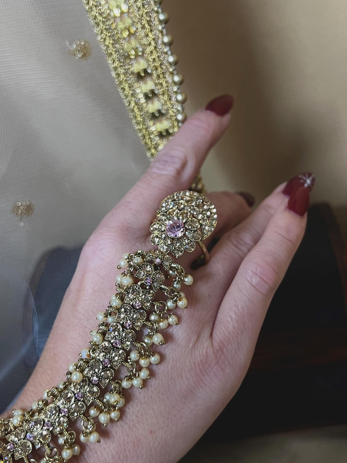 Pink & Gold Hand Harness - One Arm Only/ Hathpool/Fashion Jewellery/Gold Hathpool/Indian/Pakistani style /Haathphool/Hand Accessory