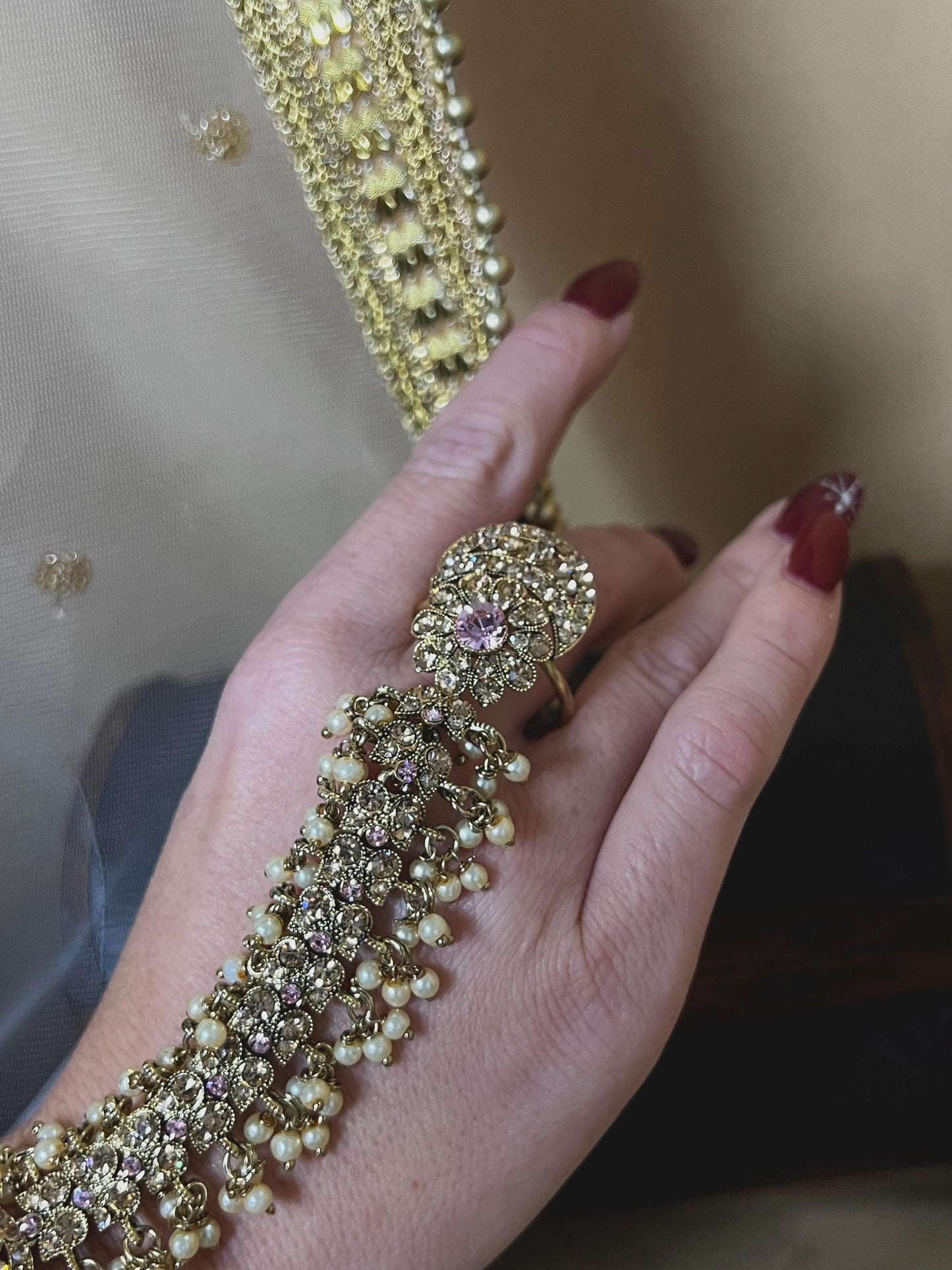 Pink & Gold Hand Harness - One Arm Only/ Hathpool/Fashion Jewellery/Gold Hathpool/Indian/Pakistani style /Haathphool/Hand Accessory