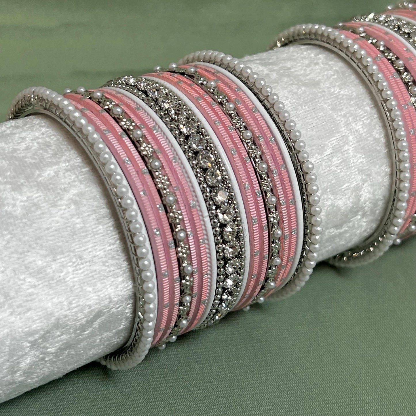 Mini Pink, White & Silver Bangle Set/Indian/Pink Bangle Set/ White Bangle Set/ Silver Bangle Set/ Pakistani/Jewellery/ Fashion Bracelet