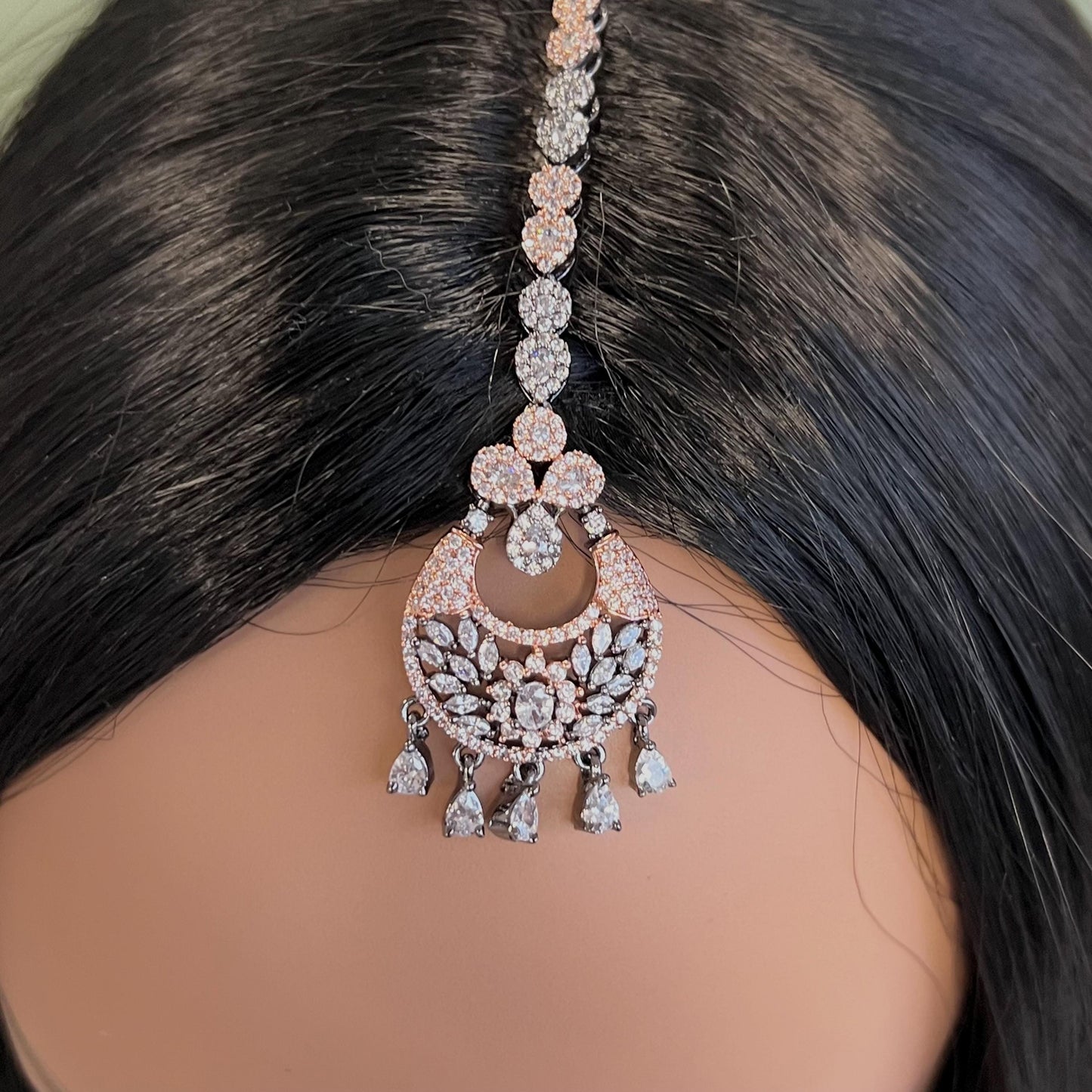 Dark Silver & Rose Gold Diamante Medium Jhumka Earrings/ Fashion Jewellery/ Gift for Women/Indian/Pakistani style