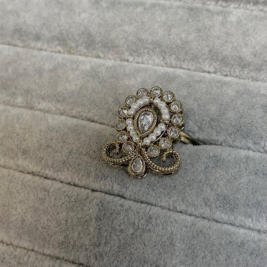 Antique Gold Indian Clear Ring/Fashion Jewellery/ Gift for Women/Indian/Pakistani style