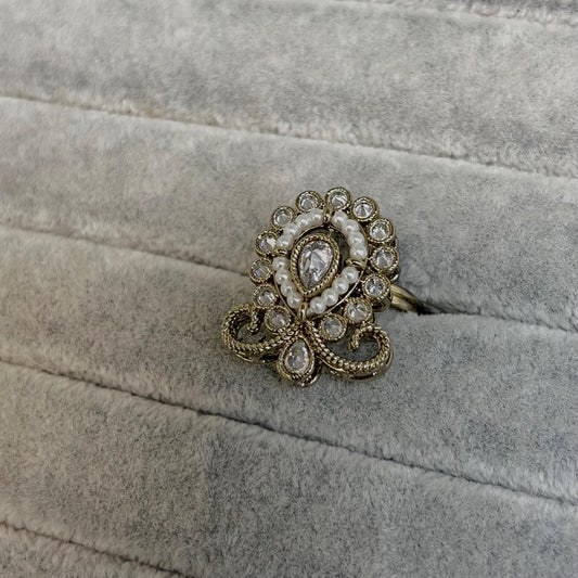 Antique Gold Indian Clear Ring/Fashion Jewellery/ Gift for Women/Indian/Pakistani style